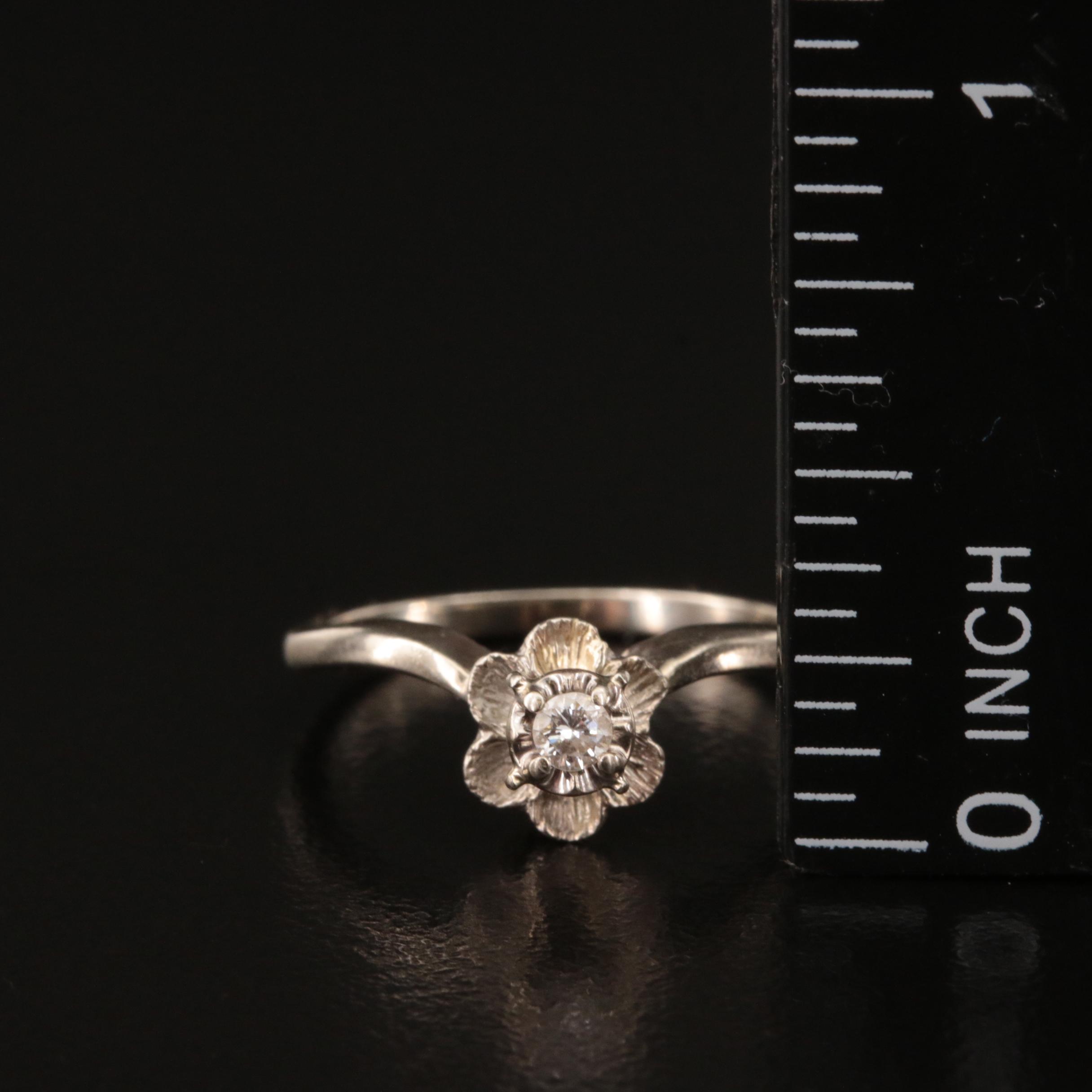 14K 0.06 CT Diamond Floral Chevron Ring