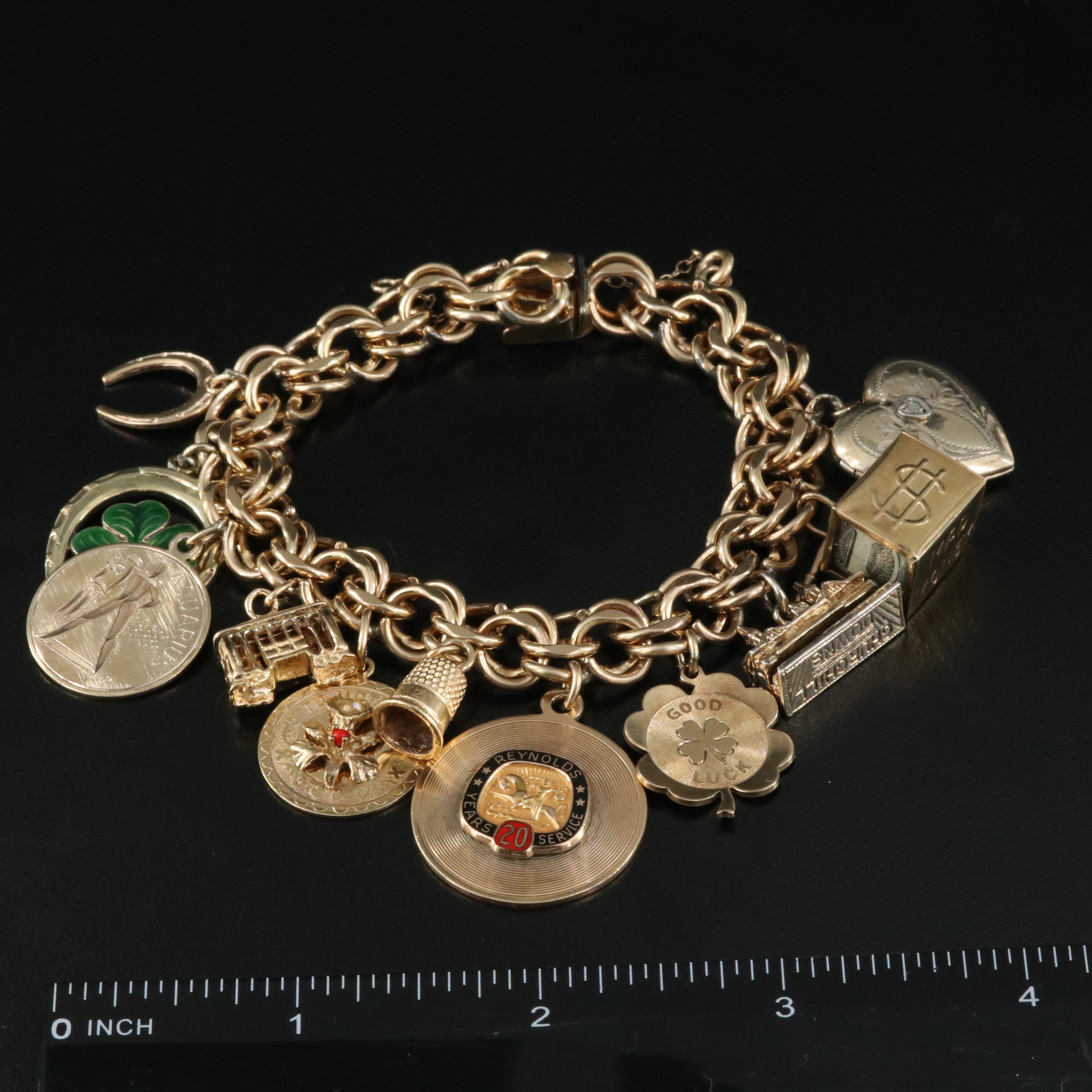 14K, Heart Locket, Diamond and Churchill Downs Featured in Charm Bracelet
