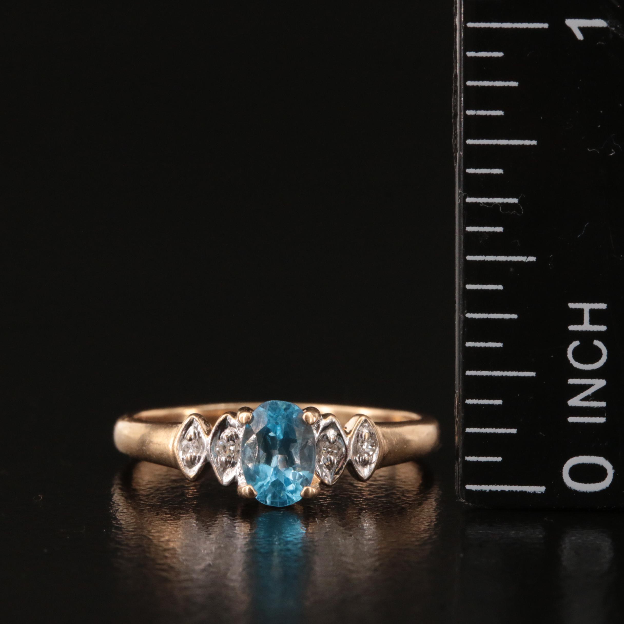 10K Swiss Blue Topaz and Diamond Ring
