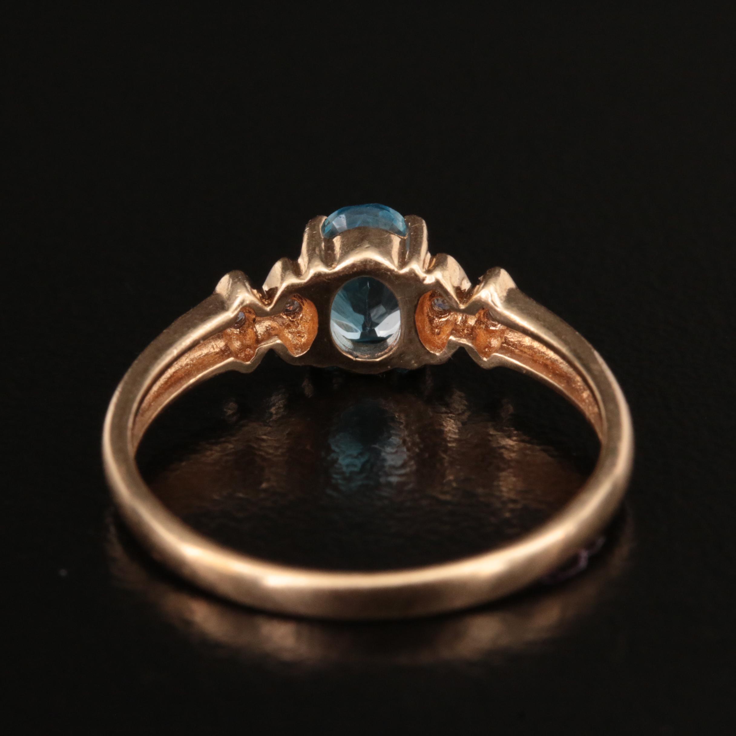 10K Swiss Blue Topaz and Diamond Ring