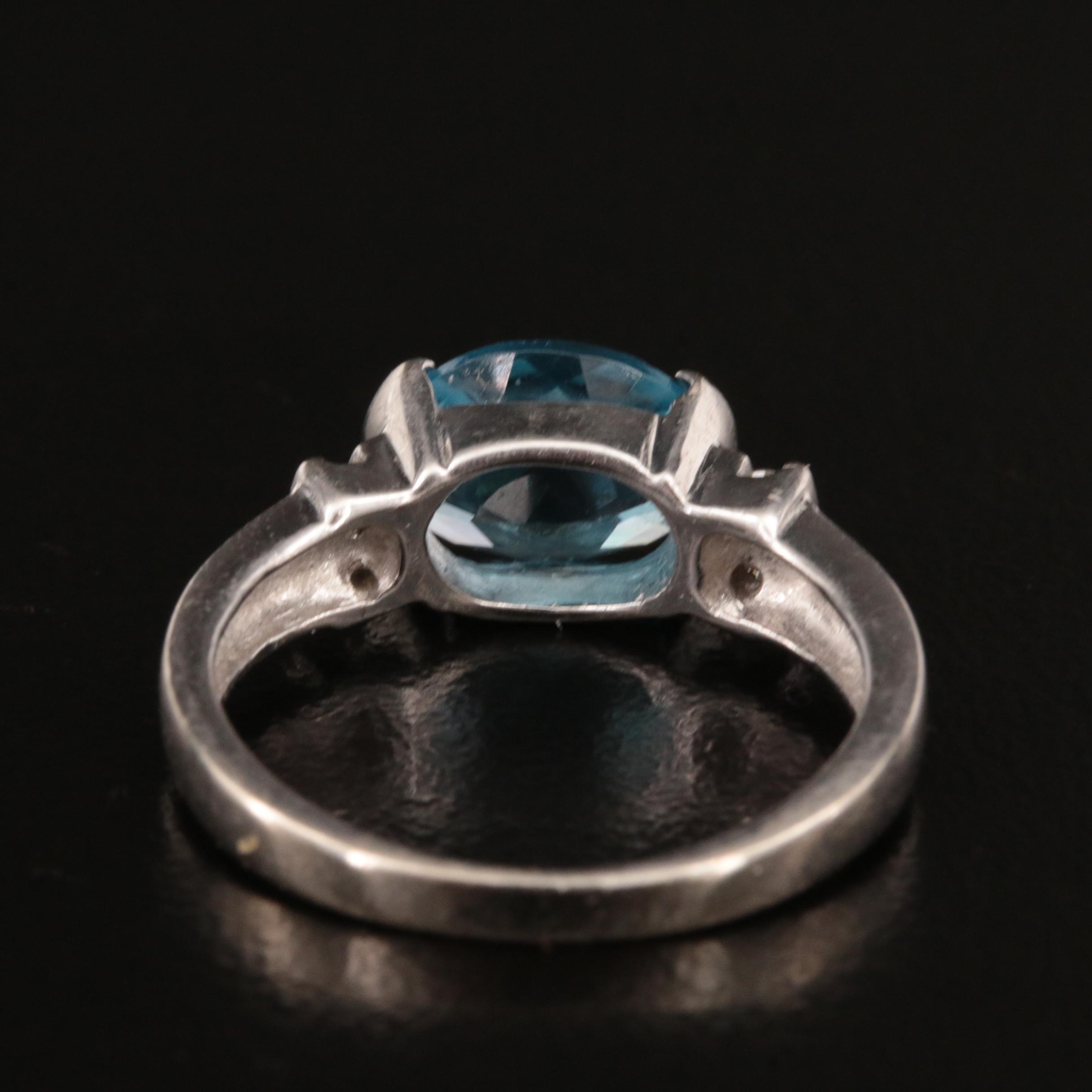 14K Semi Bezel Set Swiss Blue Topaz and Diamond Ring