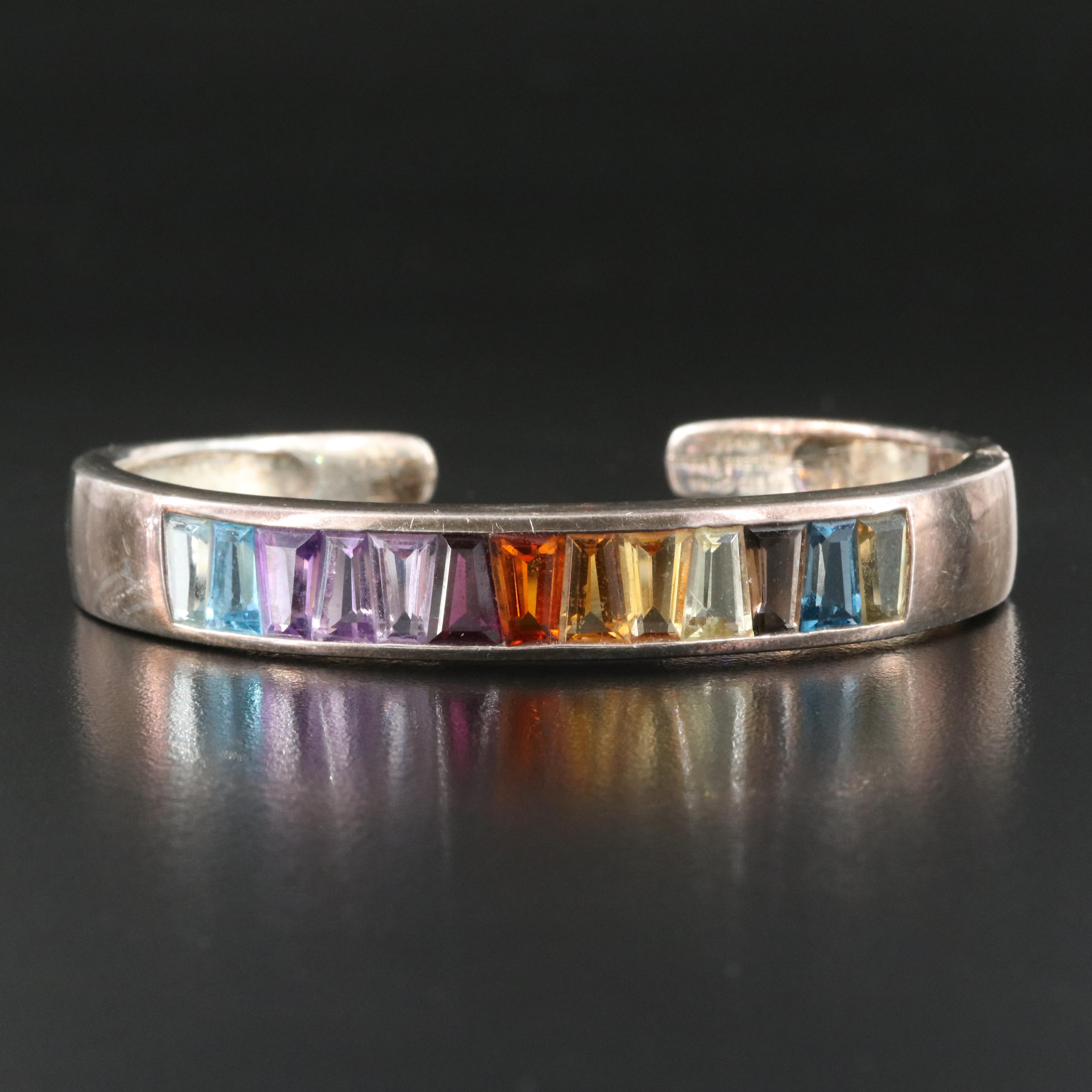 Sterling Topaz, Amethyst and Gemstone Kick Cuff