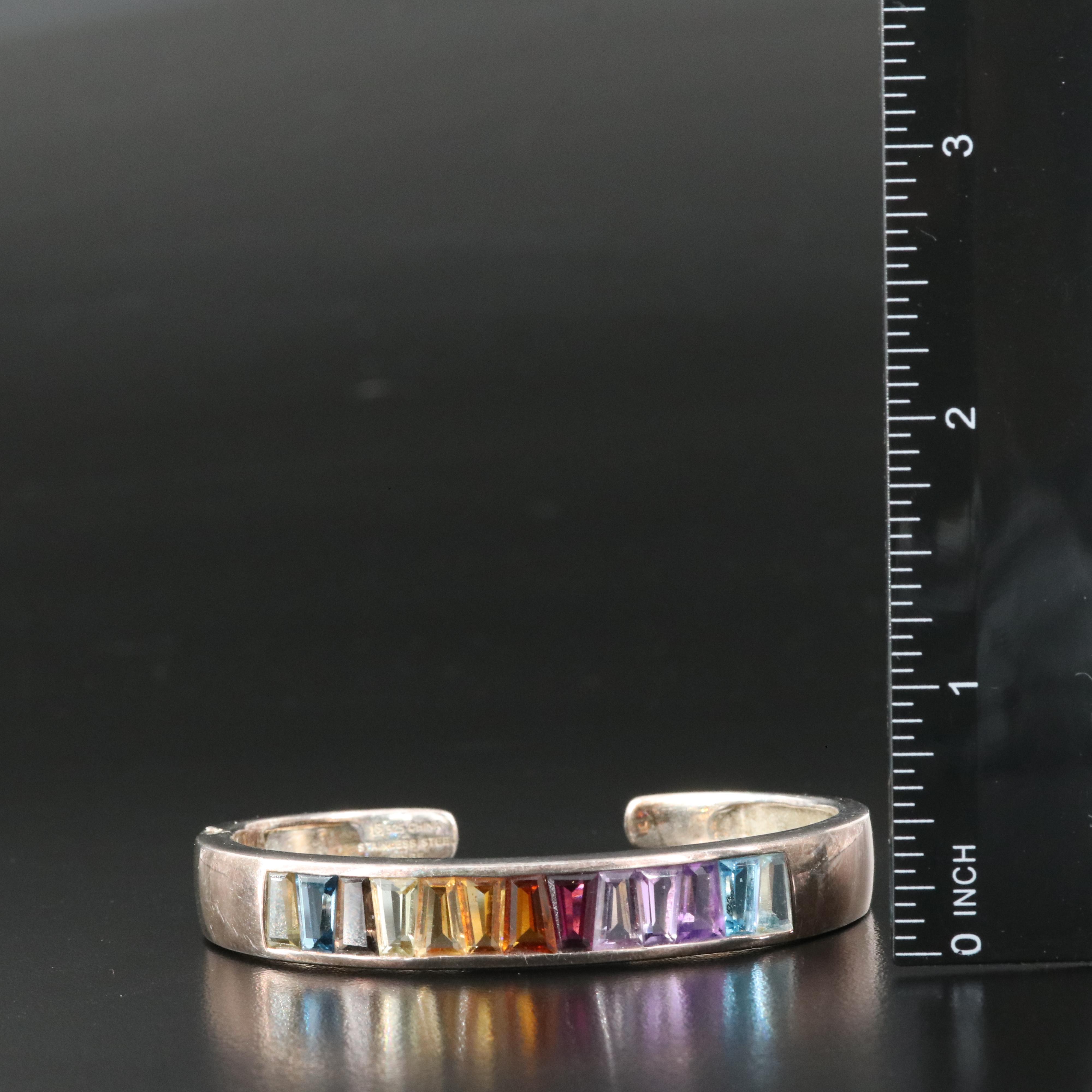 Sterling Topaz, Amethyst and Gemstone Kick Cuff