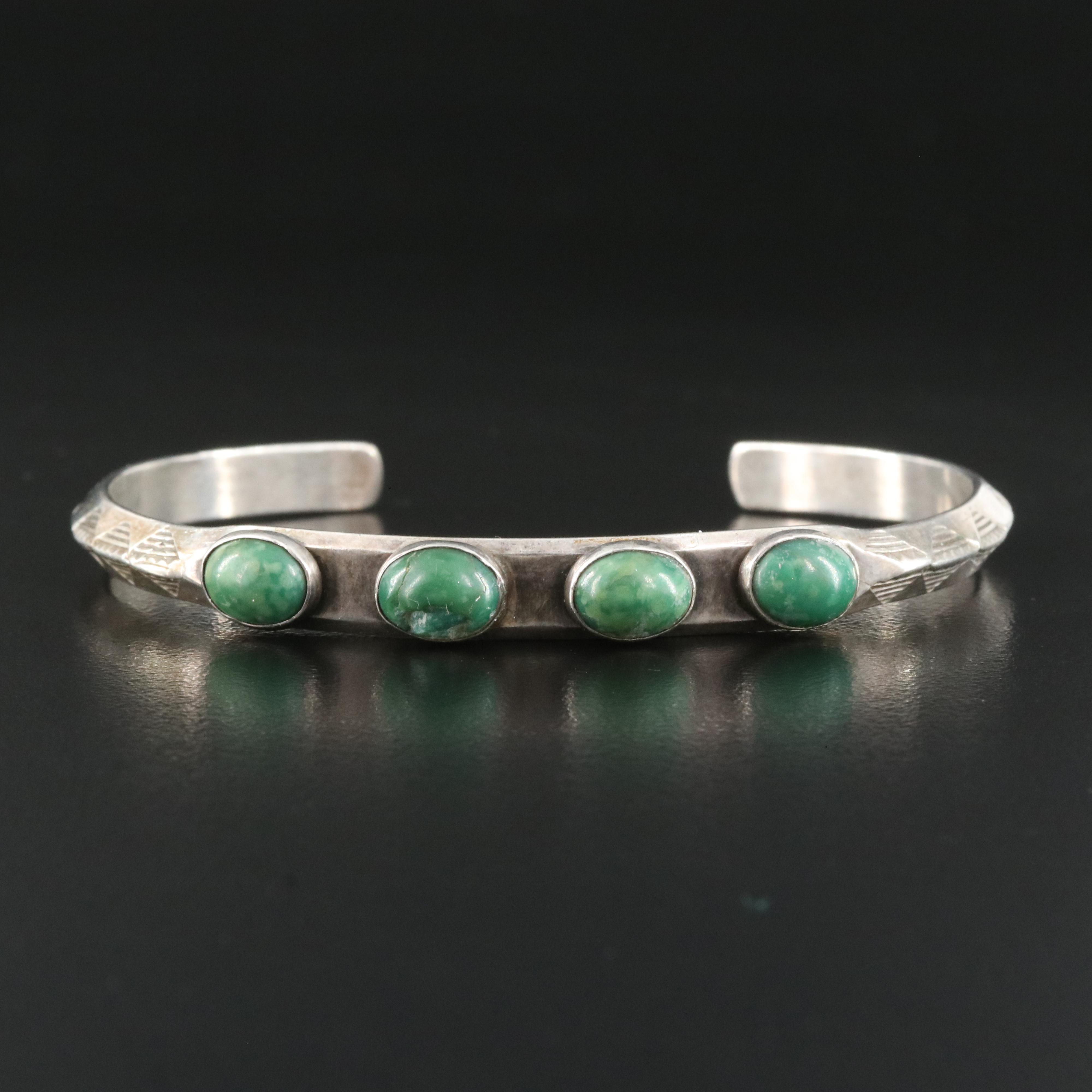 Southwestern 800 Silver Turquoise Knife-Edge Cuff