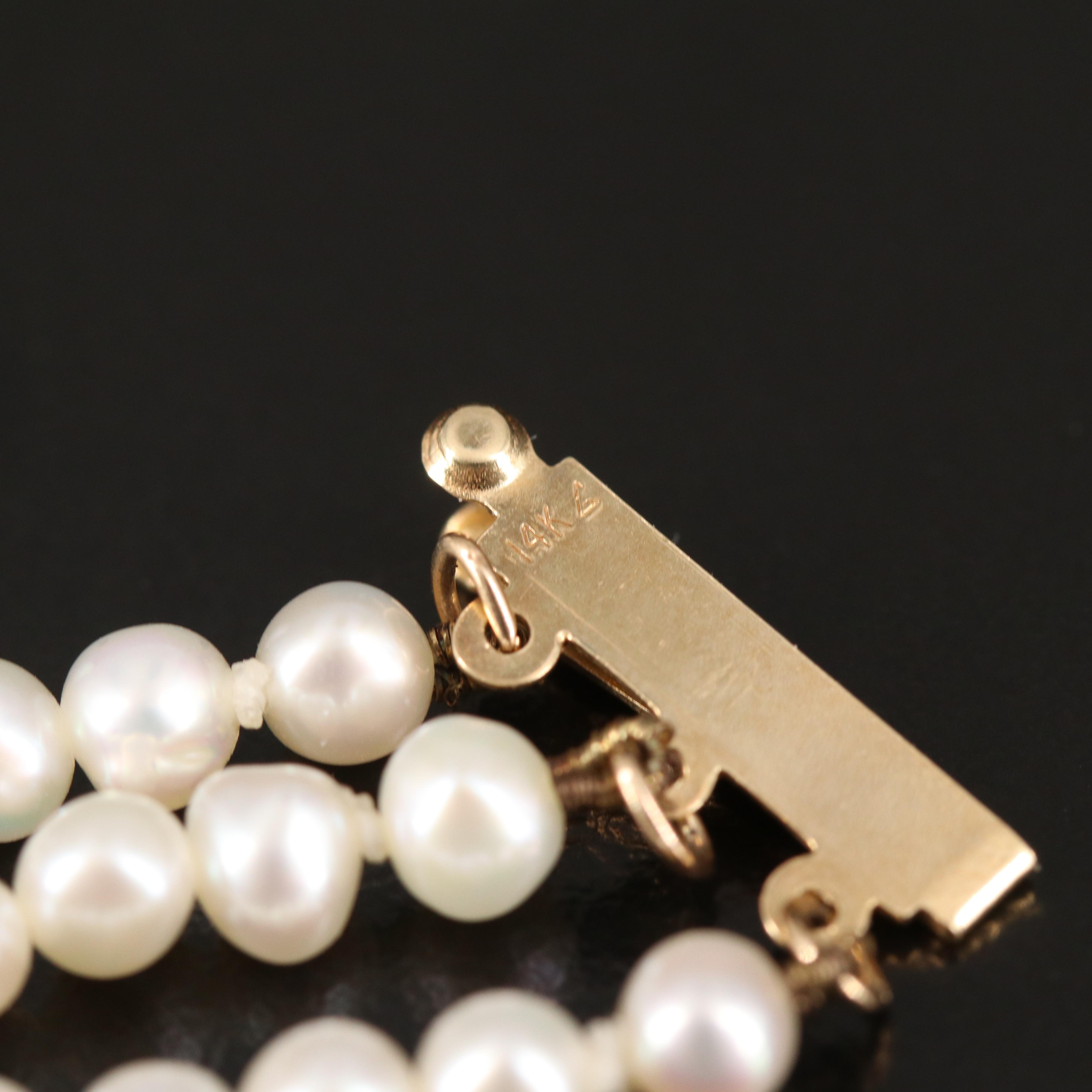 14K Pearl Triple Strand Bracelet with Amethyst Stations