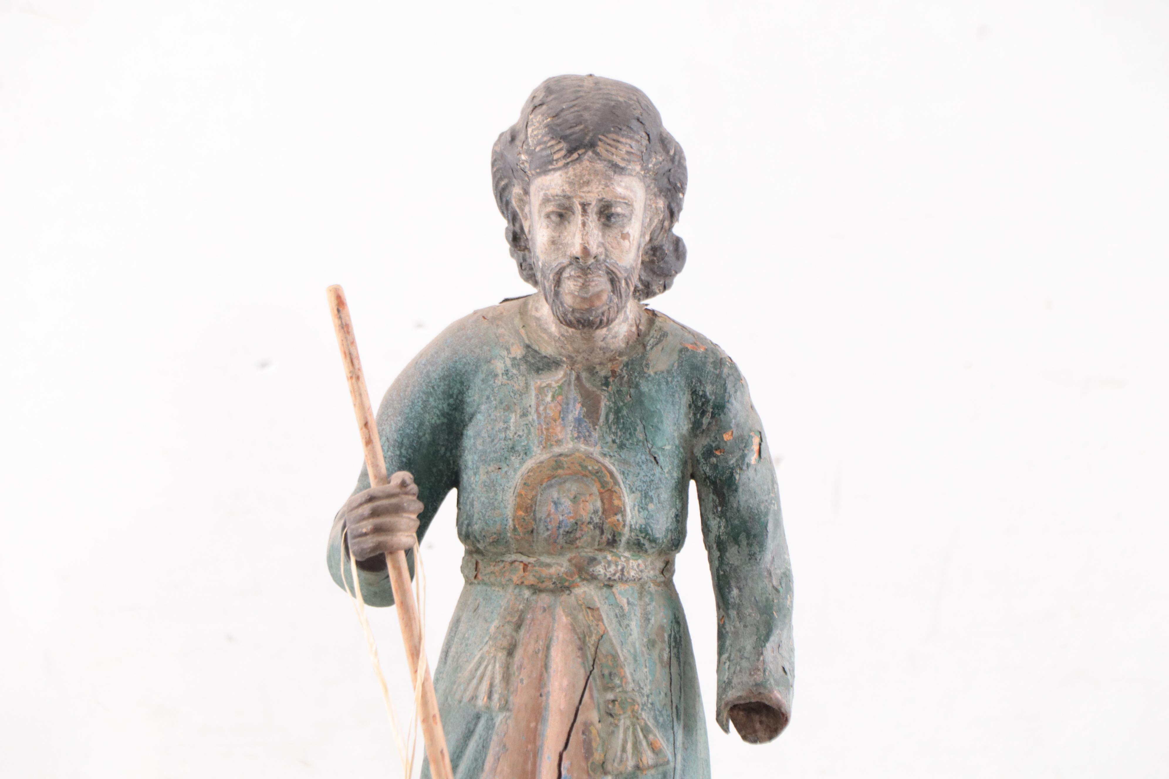 Filipino Hand-Painted Carved Wood Tableau of San Isidro The Laborer