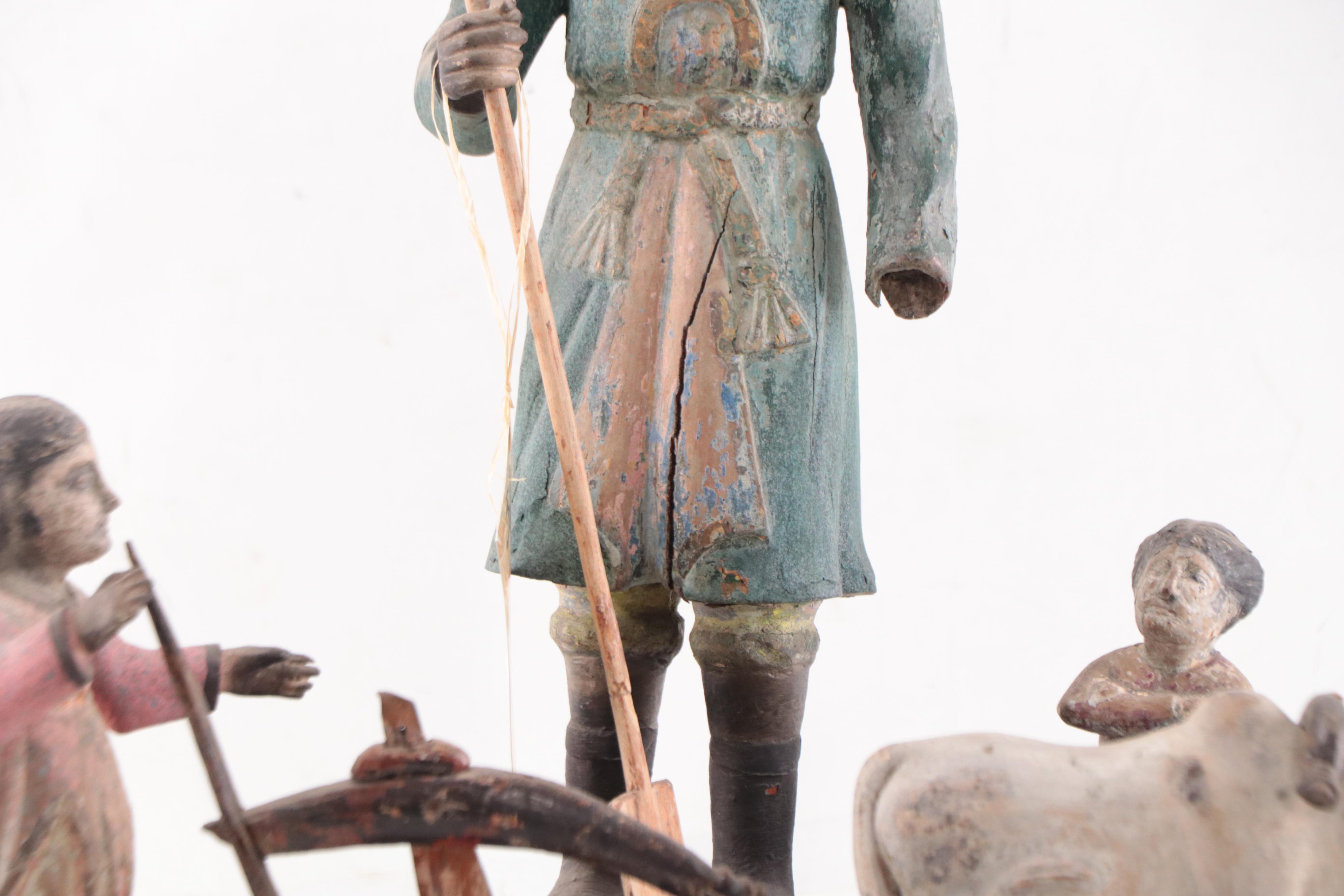 Filipino Hand-Painted Carved Wood Tableau of San Isidro The Laborer