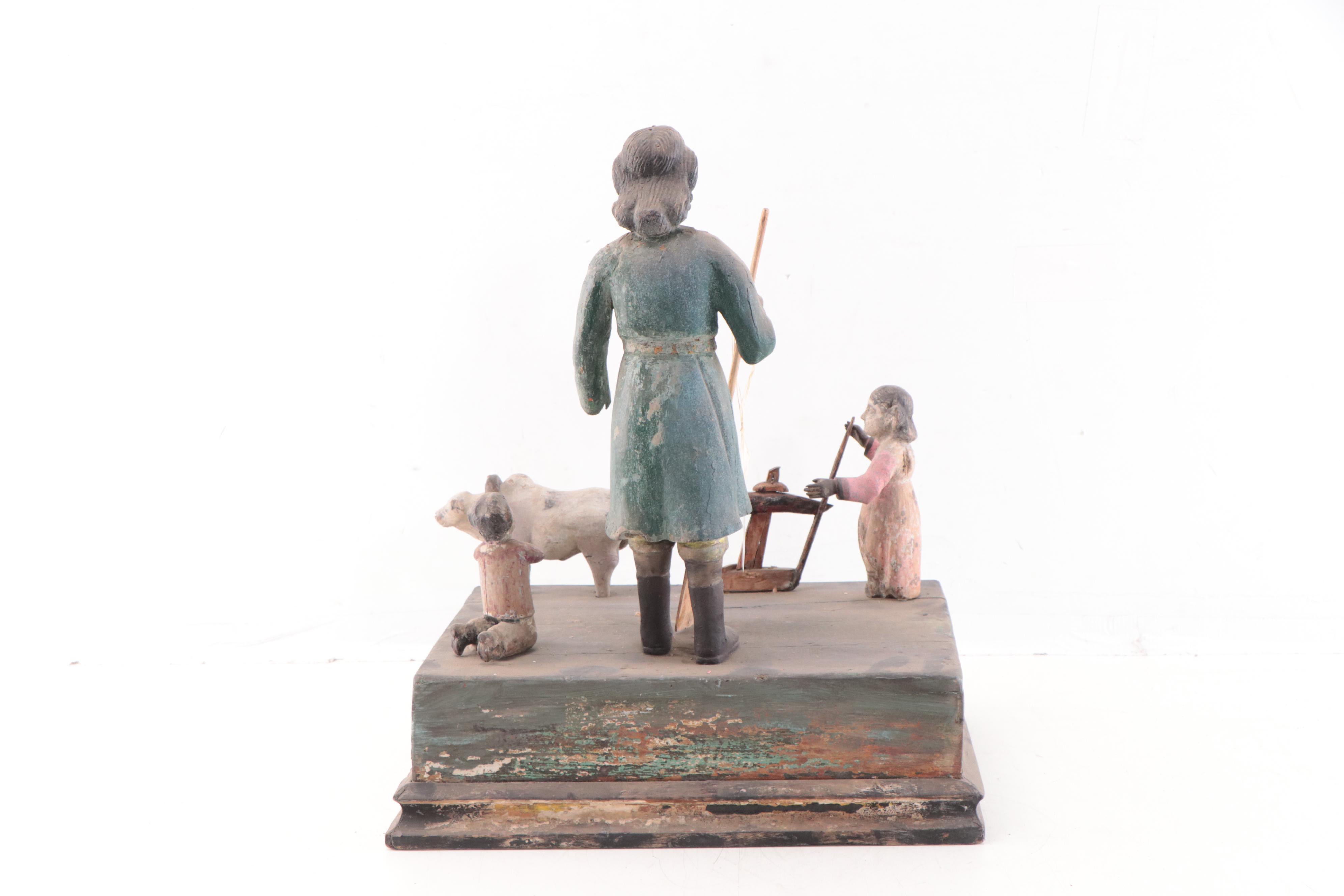 Filipino Hand-Painted Carved Wood Tableau of San Isidro The Laborer