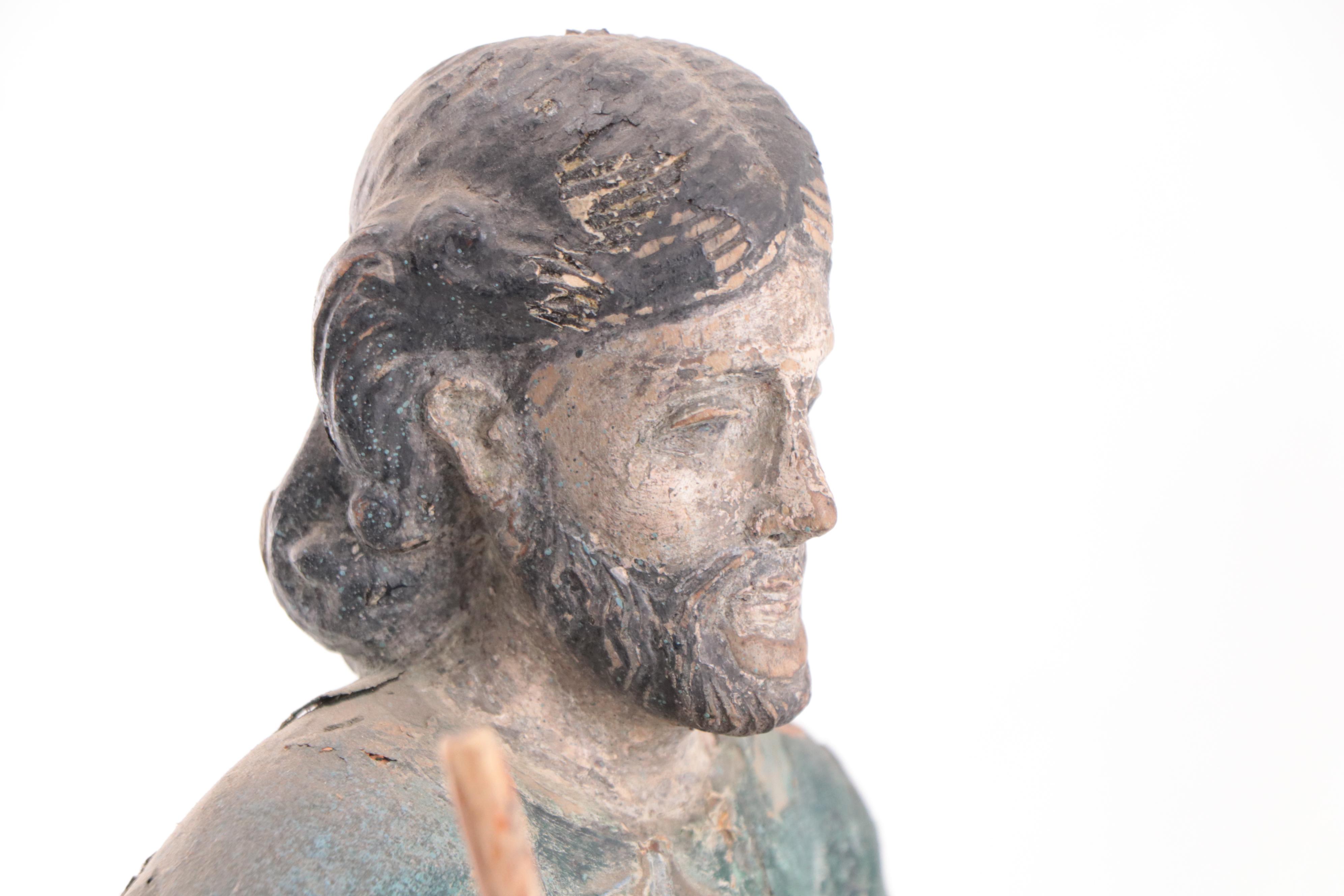 Filipino Hand-Painted Carved Wood Tableau of San Isidro The Laborer