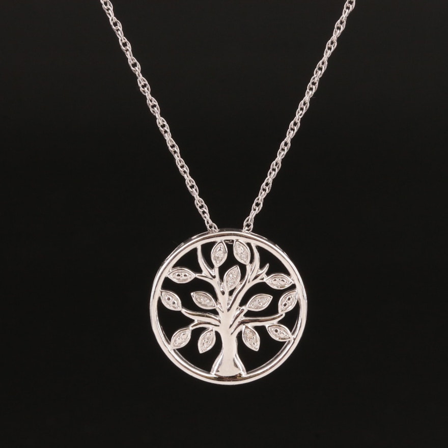 Sterling Diamond Tree of Life Pendant Necklace