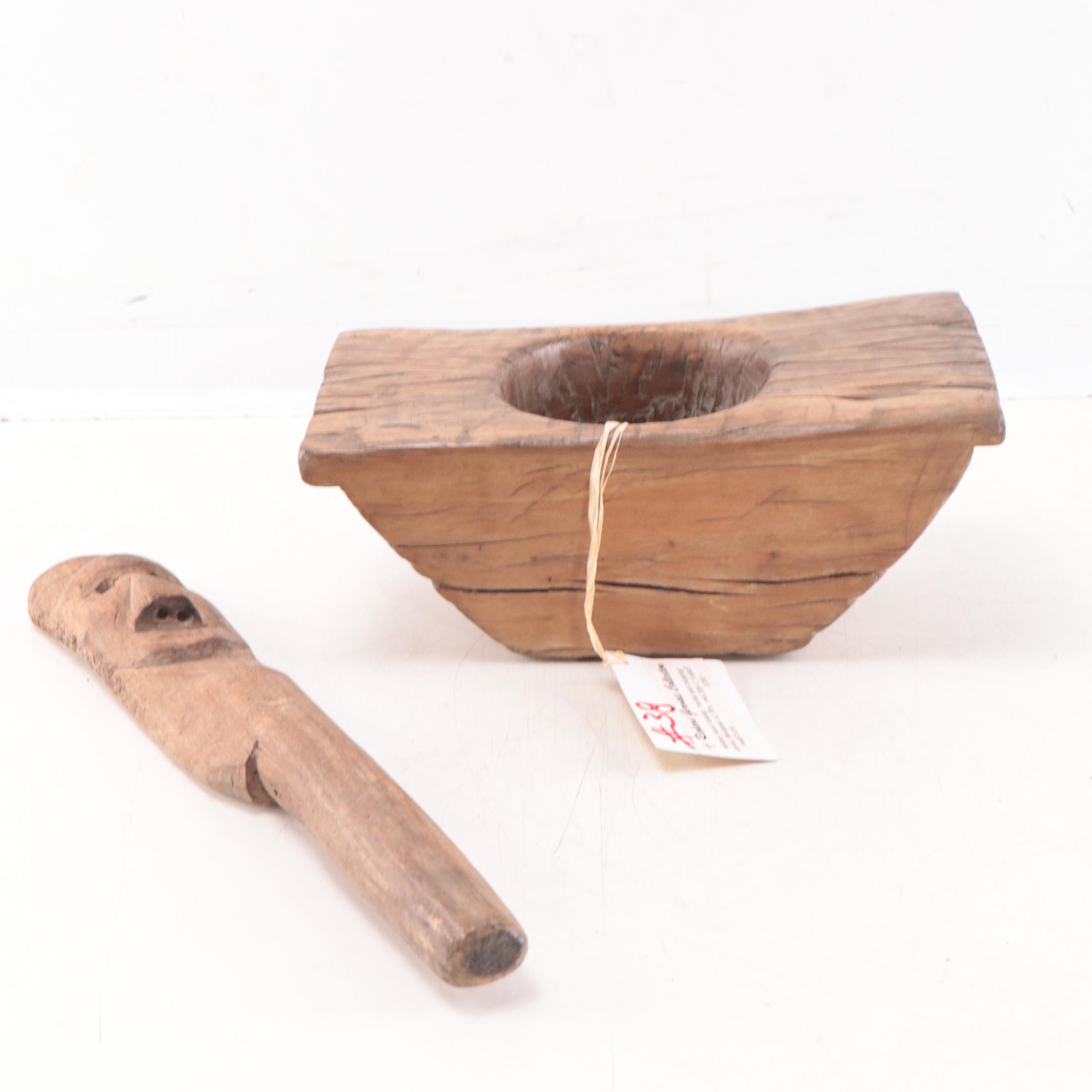 Filipino Hand-Carved Wood Mortar and Pestle