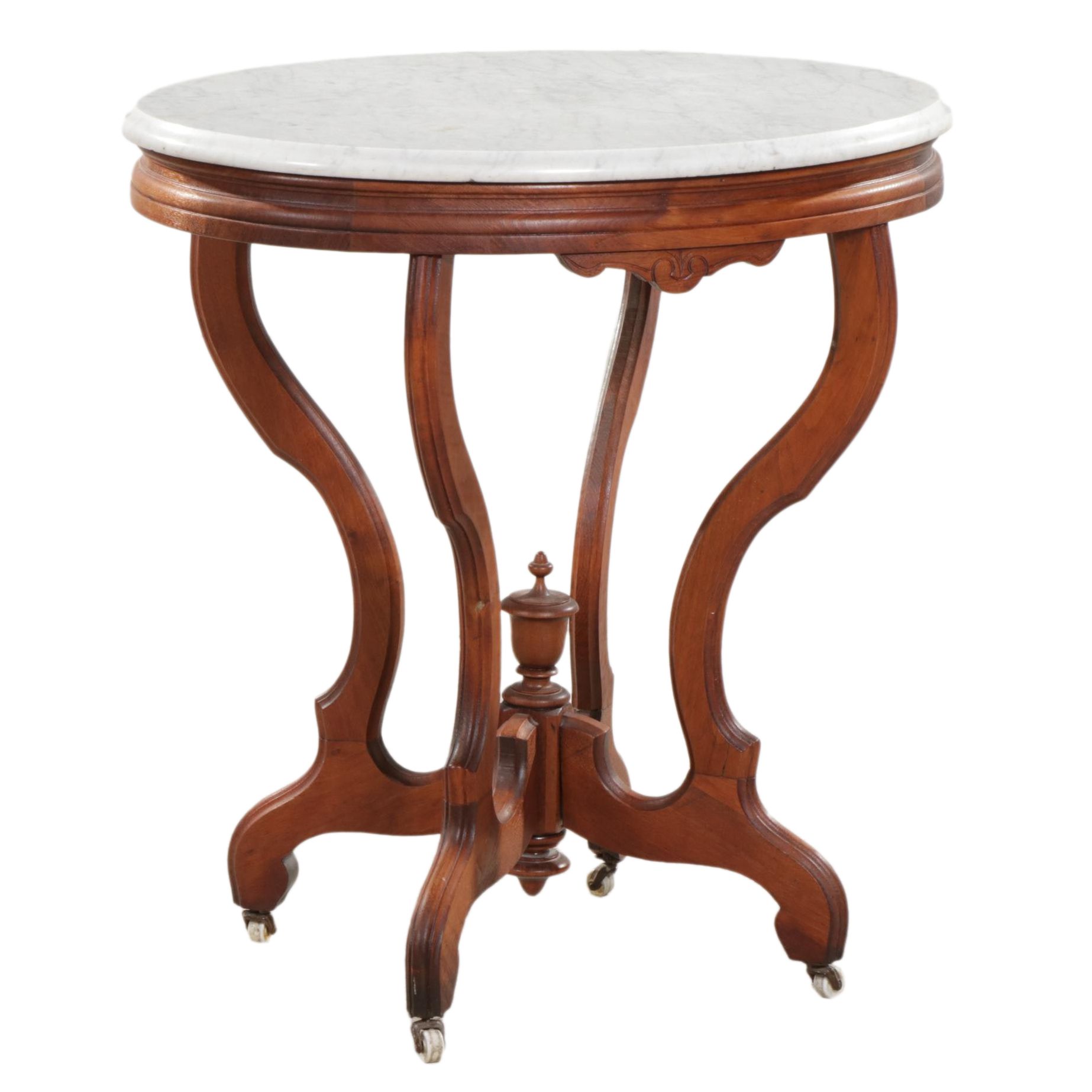 Victorian Walnut and Marble Top Oval Side Table, Late 19th Century