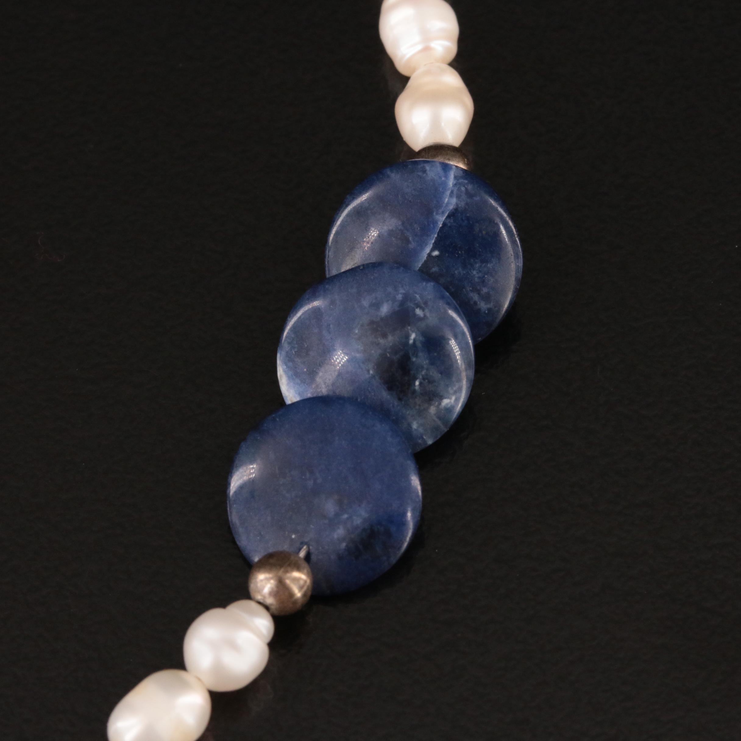 Black Onyx, Pearl and Lapis Lazuli Necklaces Including Sterling and 14K