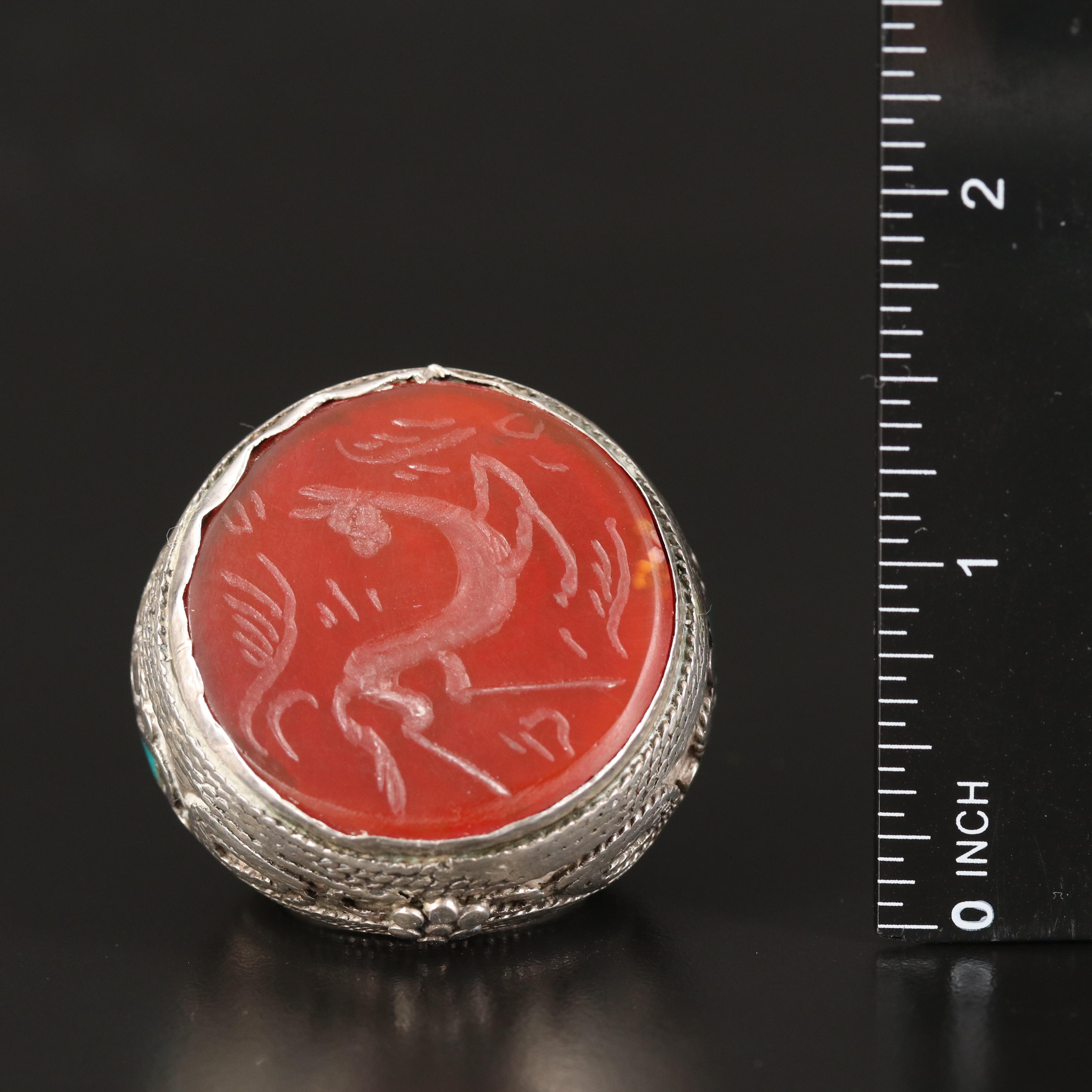 Afghan Mughal Intaglio Ring Depicting the Bactrian Deer in 850 Silver