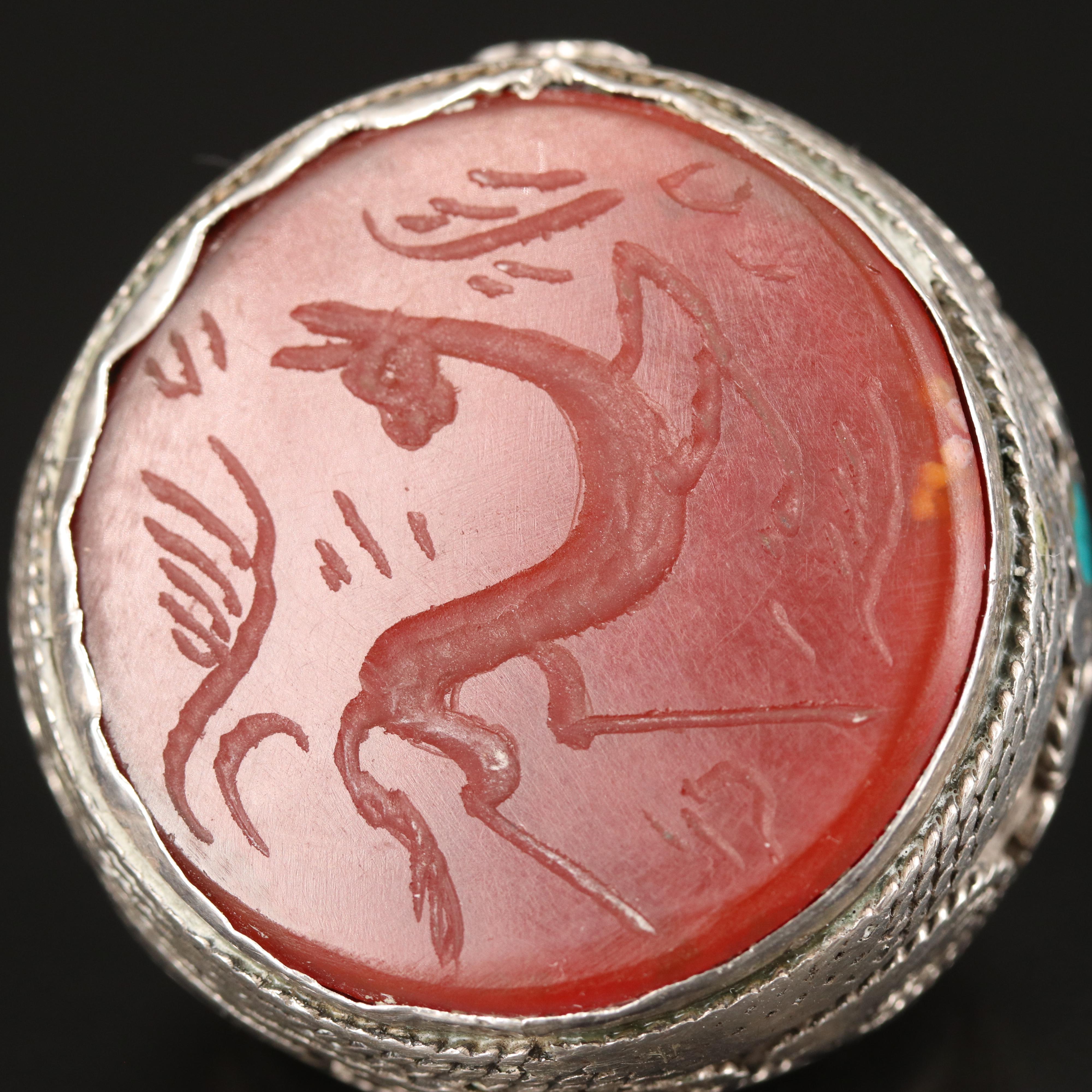 Afghan Mughal Intaglio Ring Depicting the Bactrian Deer in 850 Silver