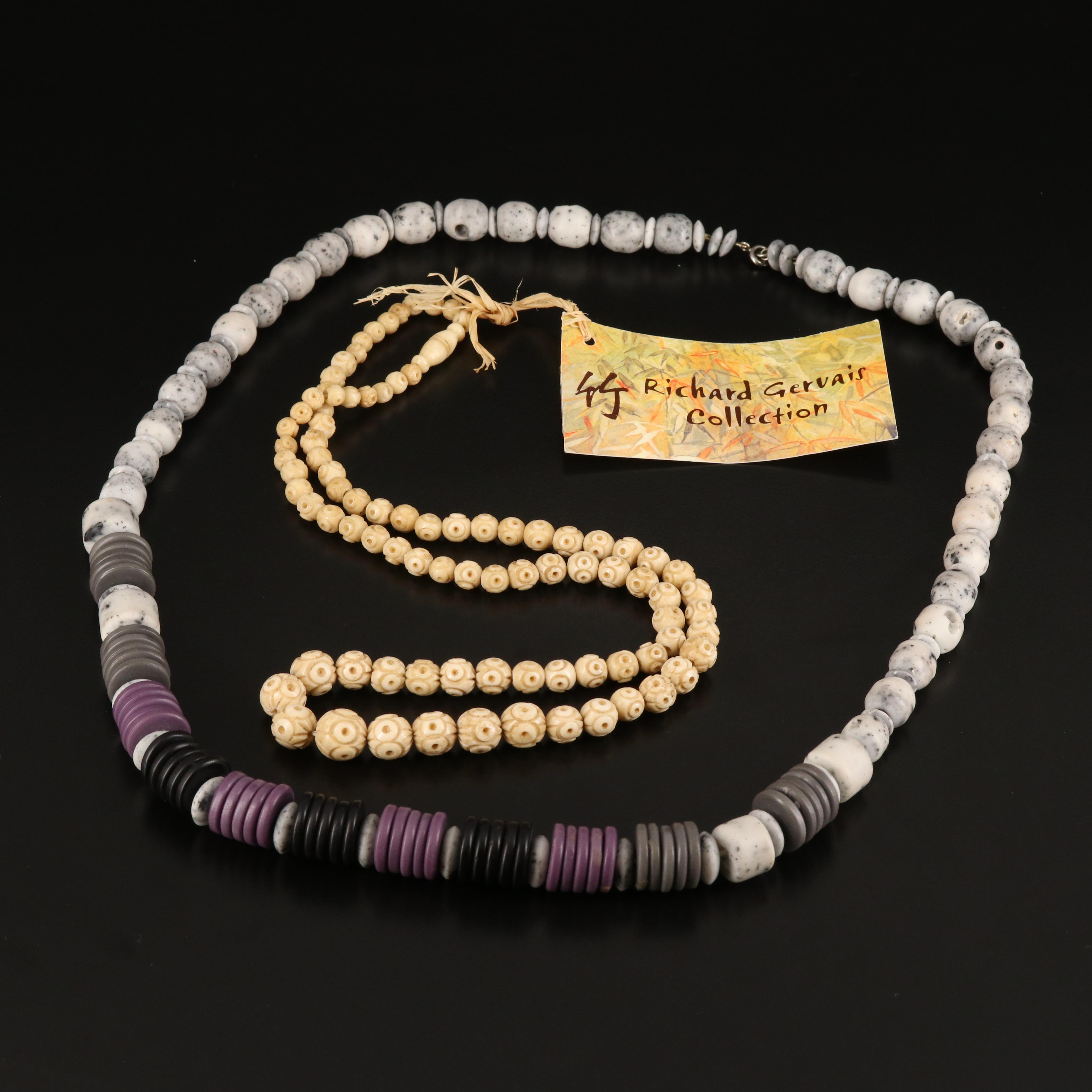 Antique Carved Bone and Vintage Venetian Glass Necklaces