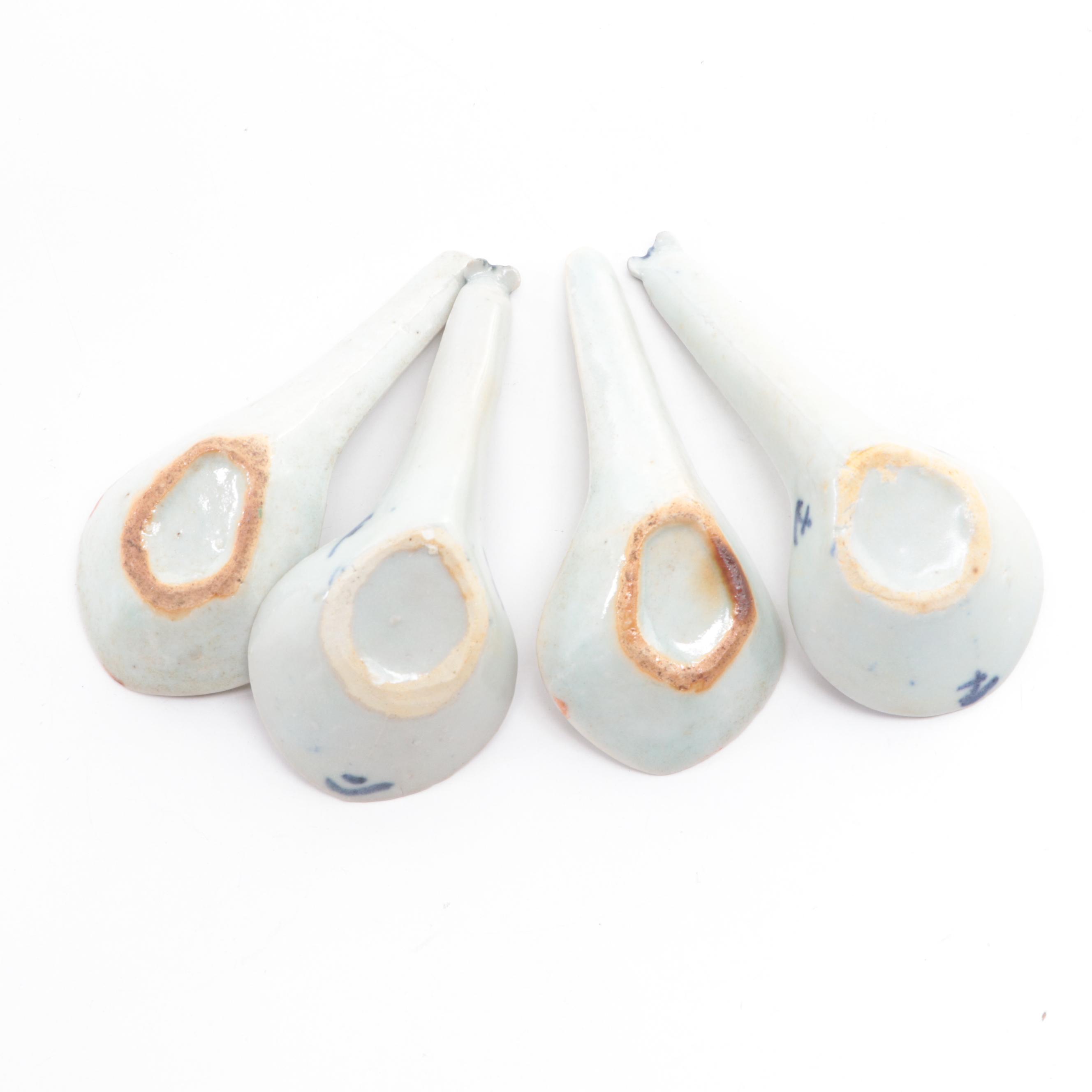 Chinese Earthenware Swatow Style Bowl with Other Soup Spoons