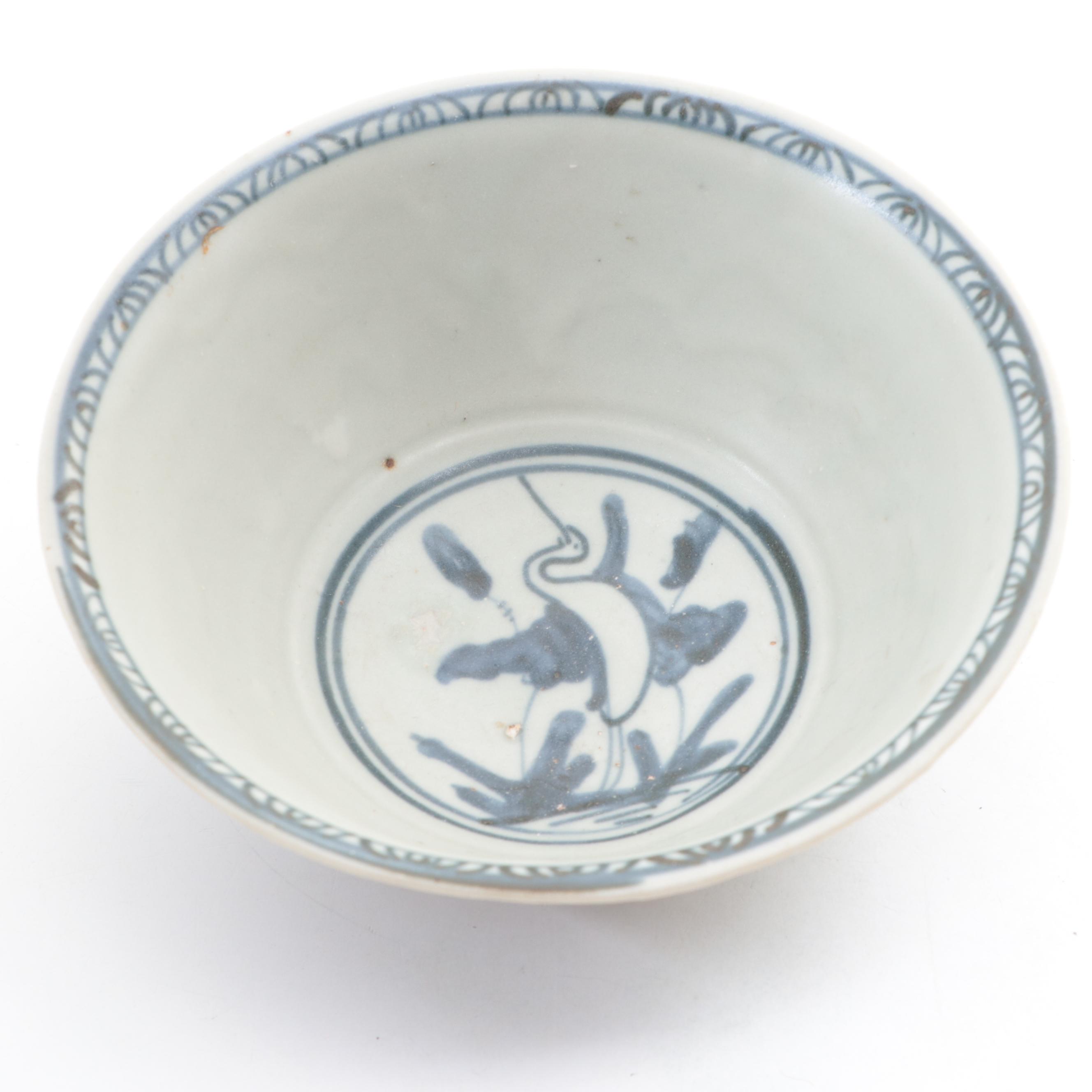 Chinese Earthenware Swatow Style Bowl with Other Soup Spoons