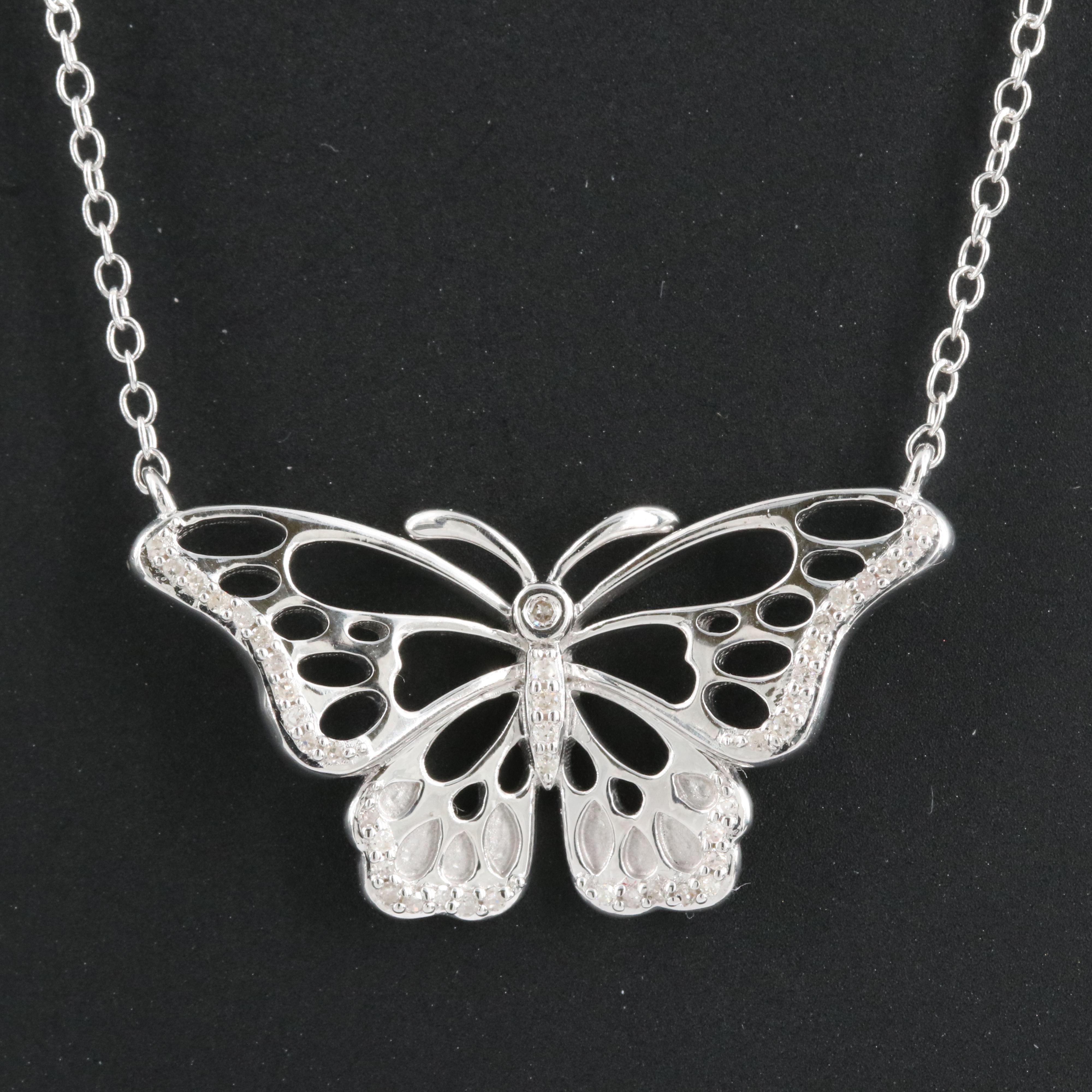 Sterling Diamond Butterfly Necklace