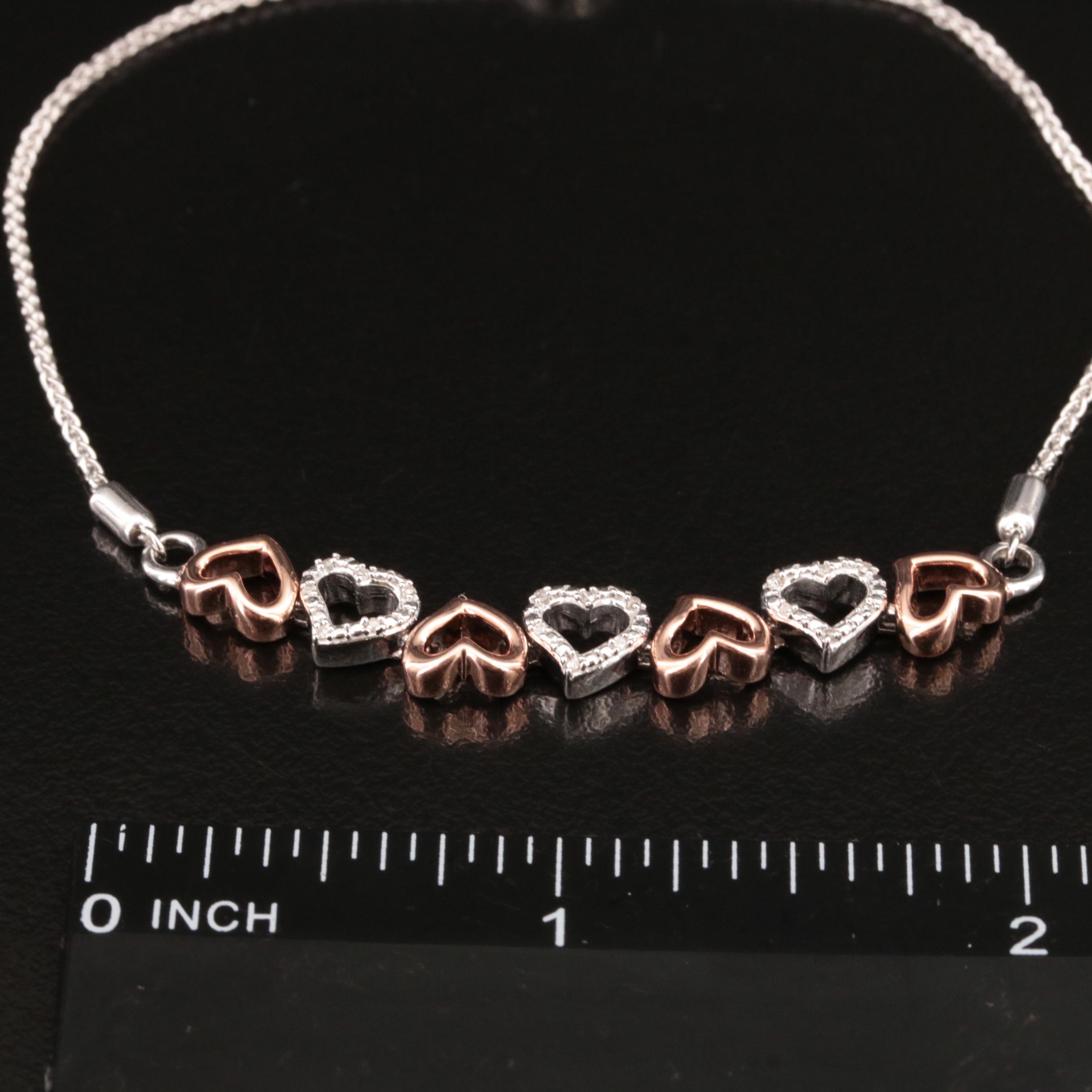 Sterling Diamond Heart Bolo Bracelet