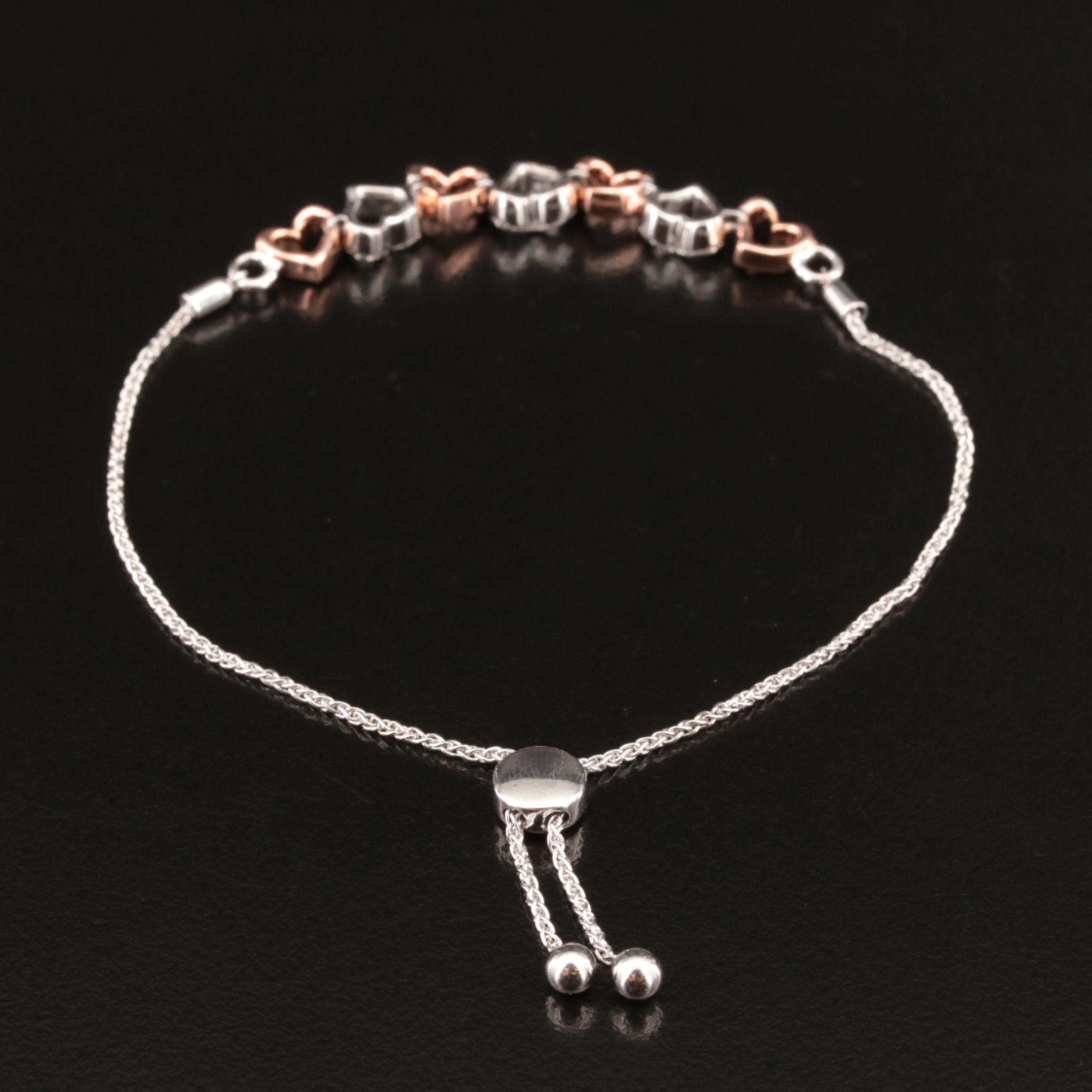 Sterling Diamond Heart Bolo Bracelet