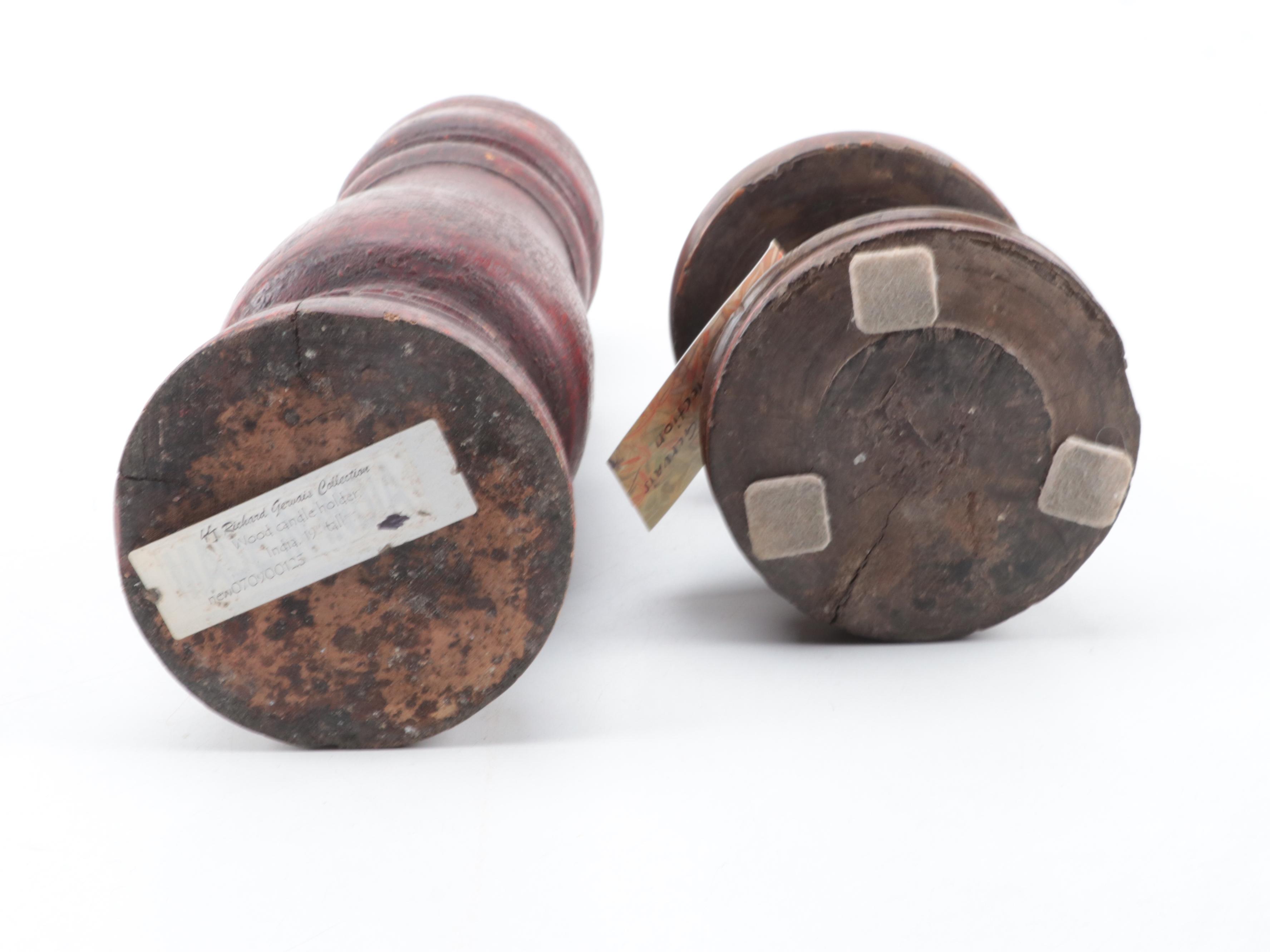 East Indian Turned Wood and Polychromed Candle Holders