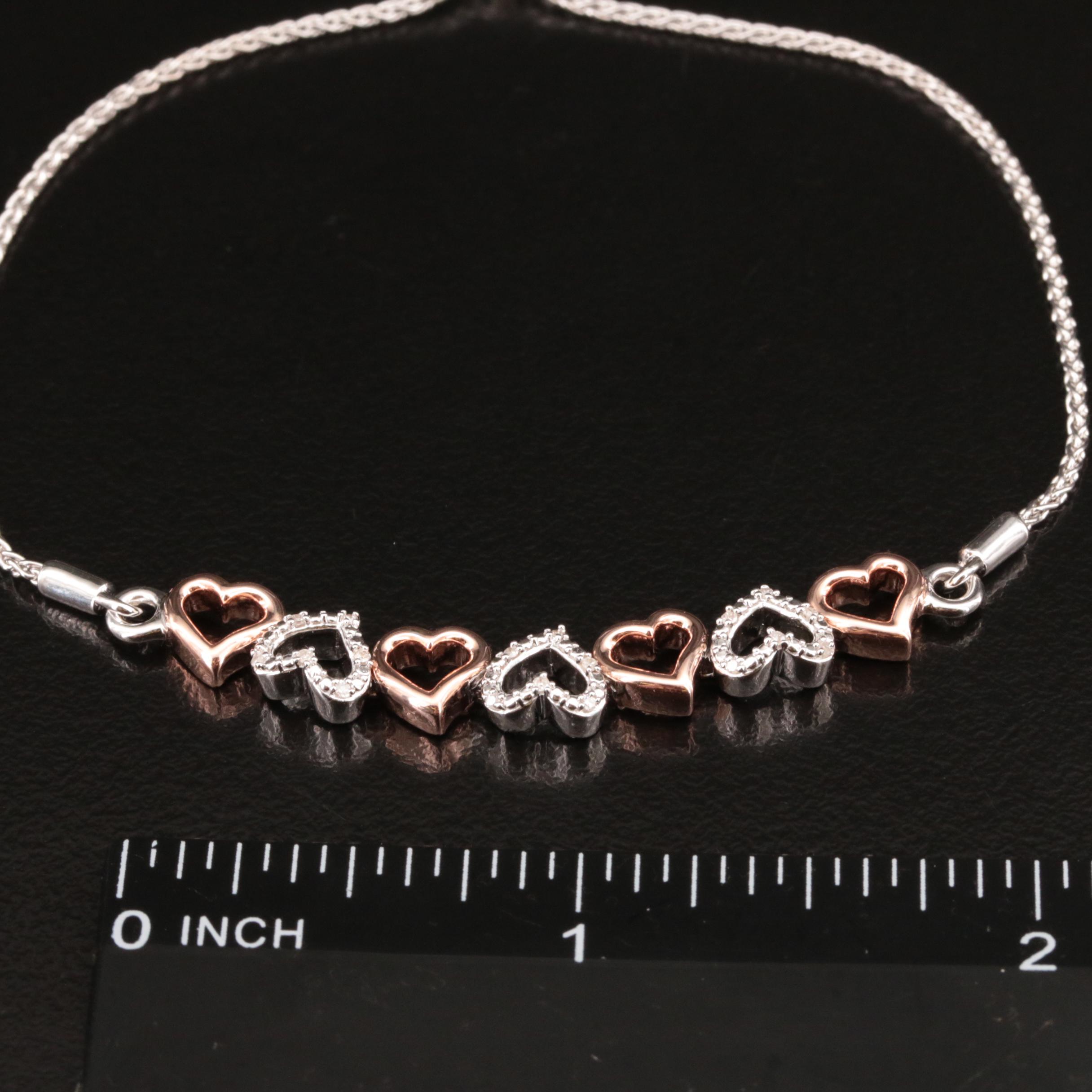 Two-Tone Sterling and Diamond Heart Bolo Bracelet