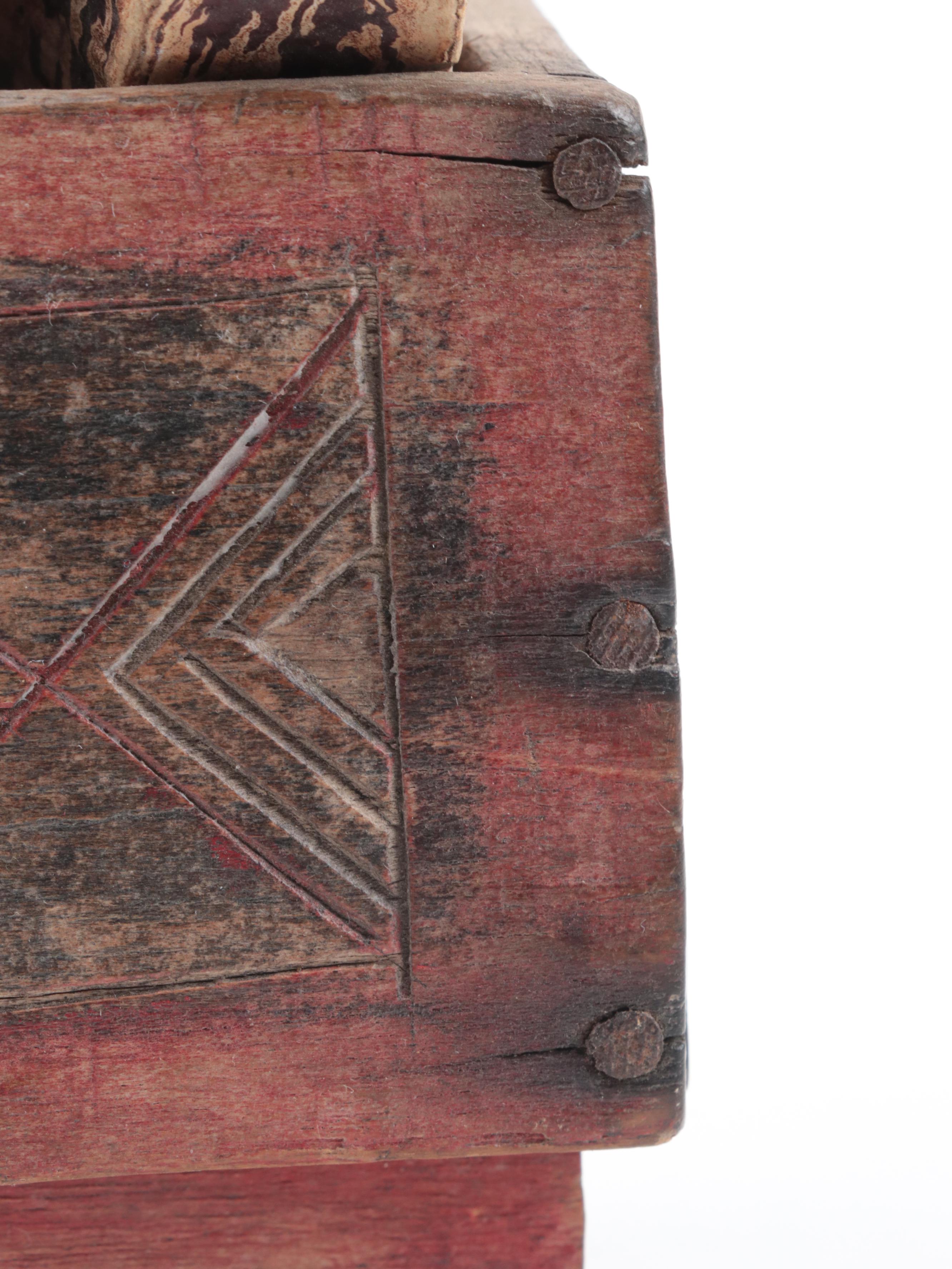 Polychromed and Incised Tiered Box with Seed Pods, Marble and Glass Decor