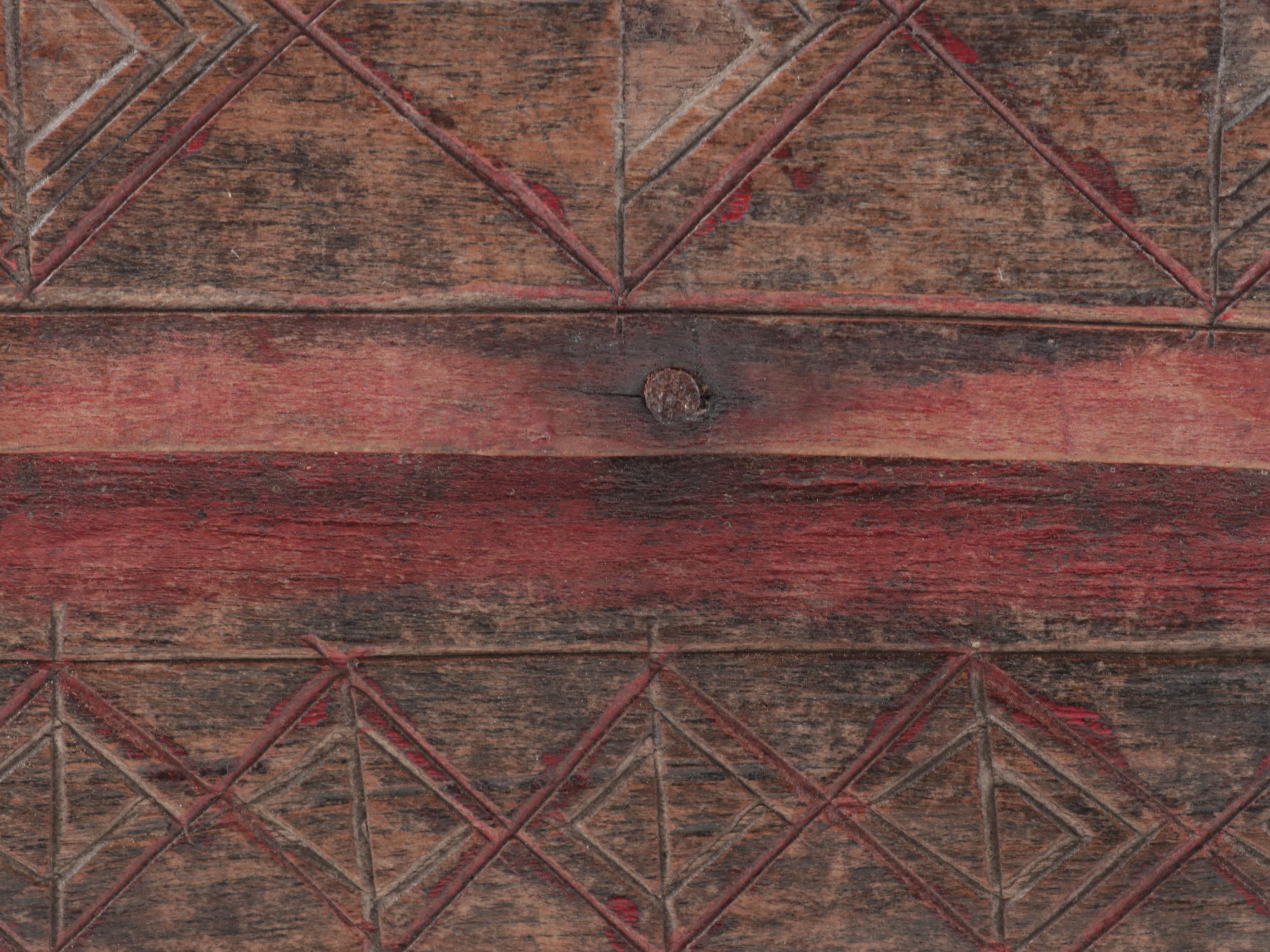 Polychromed and Incised Tiered Box with Seed Pods, Marble and Glass Decor