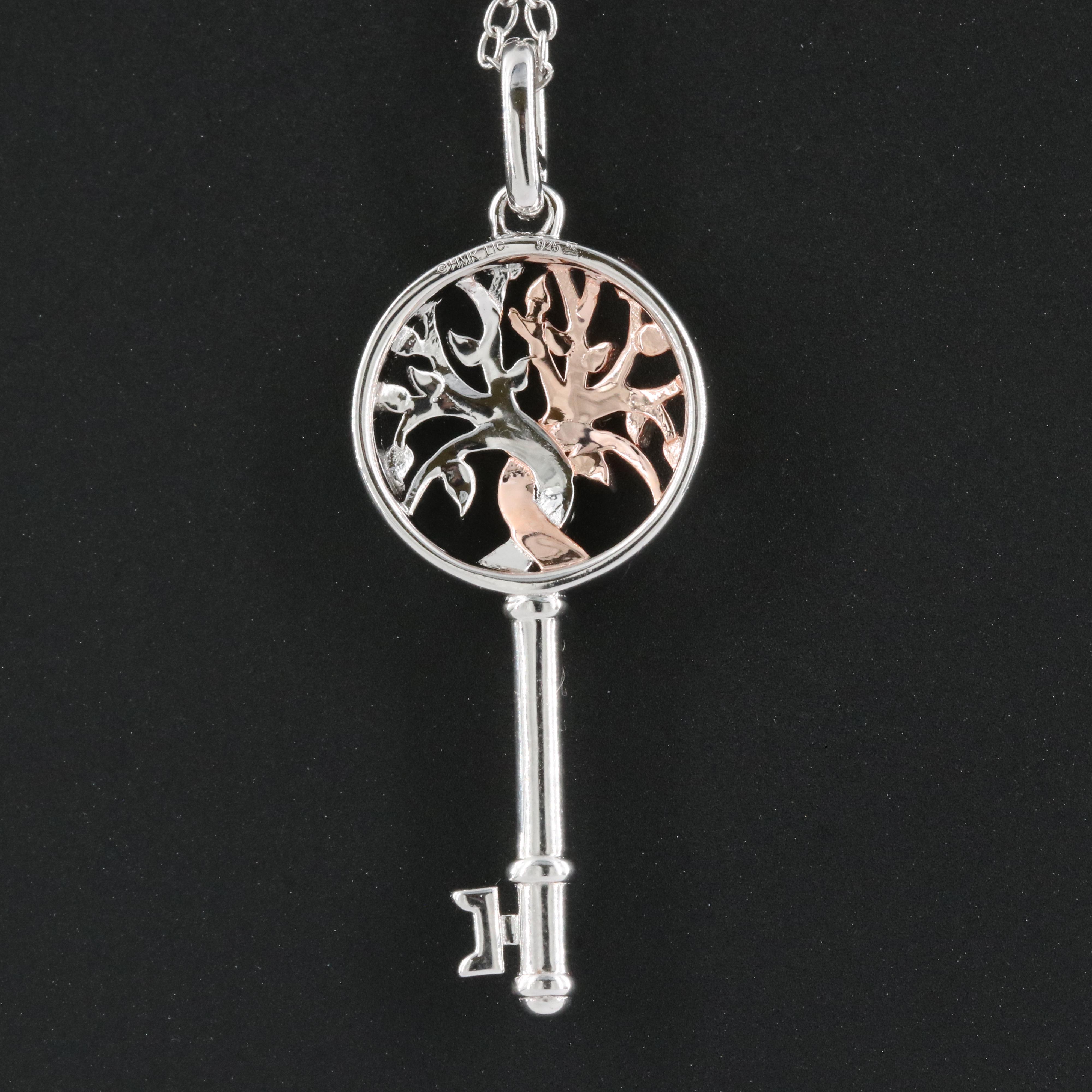 Diamond Lined Key Pendant Necklace in Sterling