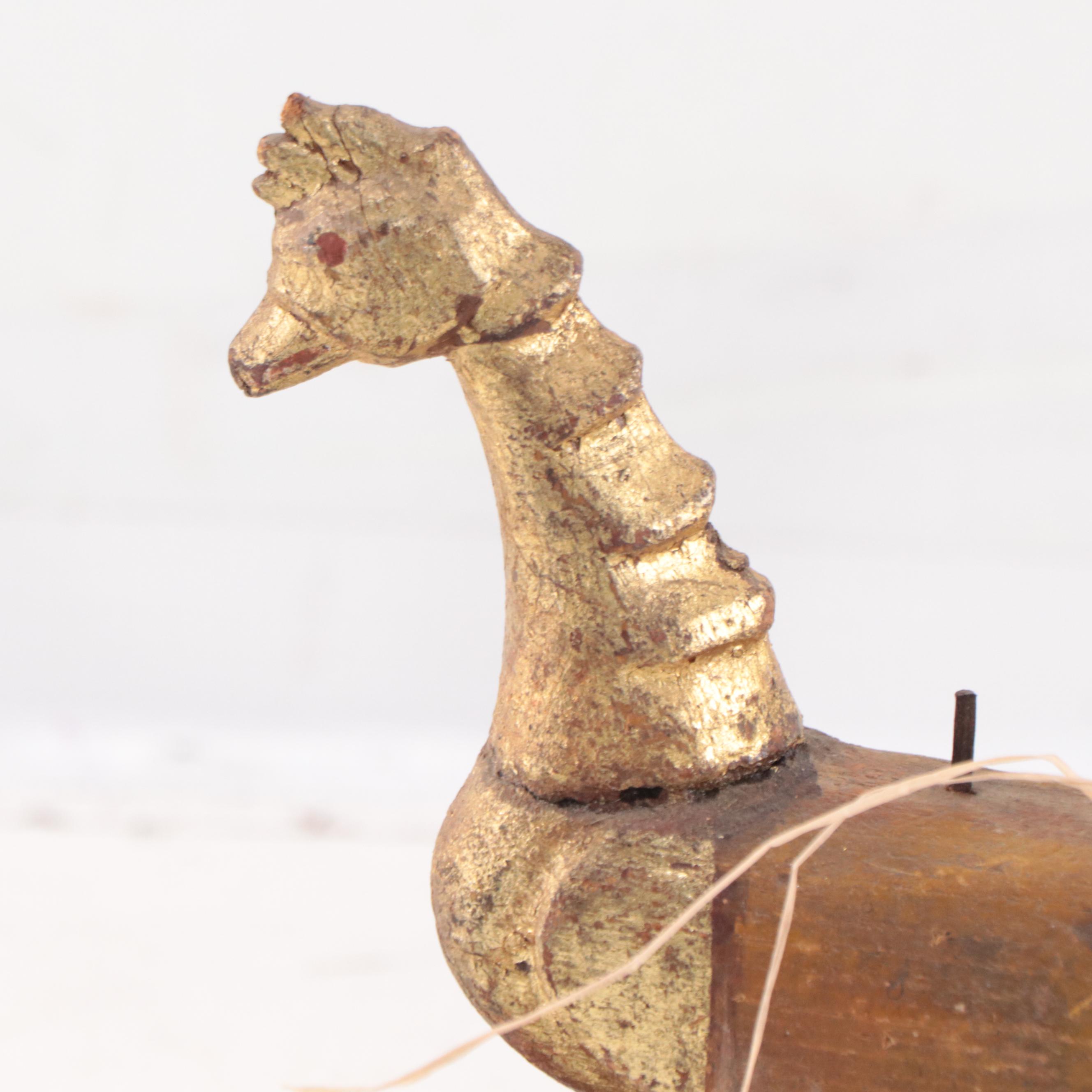 Burmese Carved Wood Saraswati Golden Swan Figure, Late 19th Century