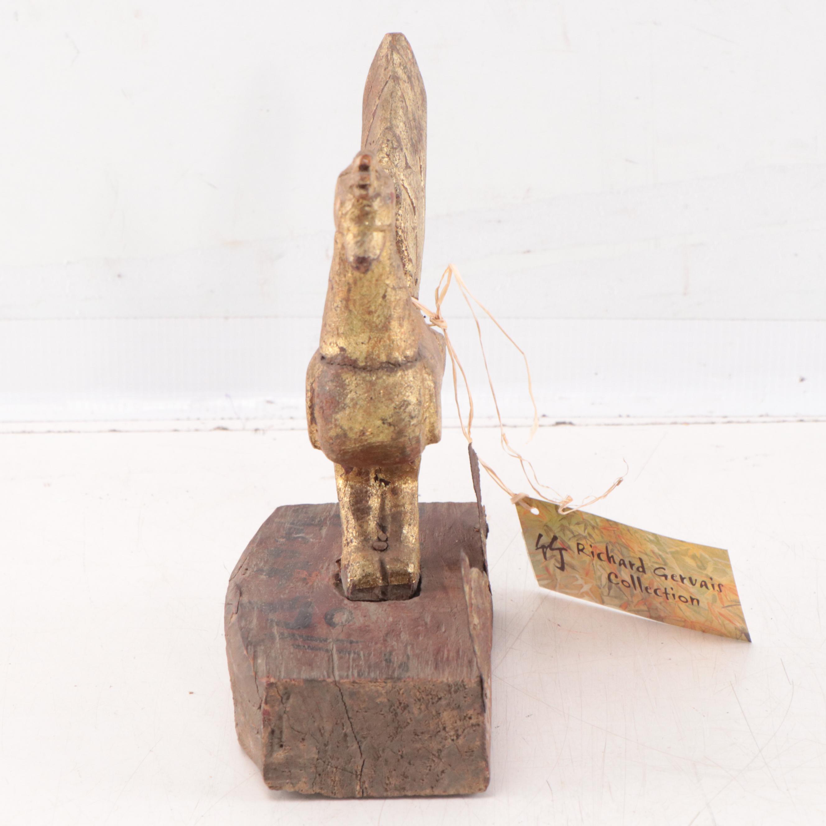 Burmese Carved Wood Saraswati Golden Swan Figure, Late 19th Century