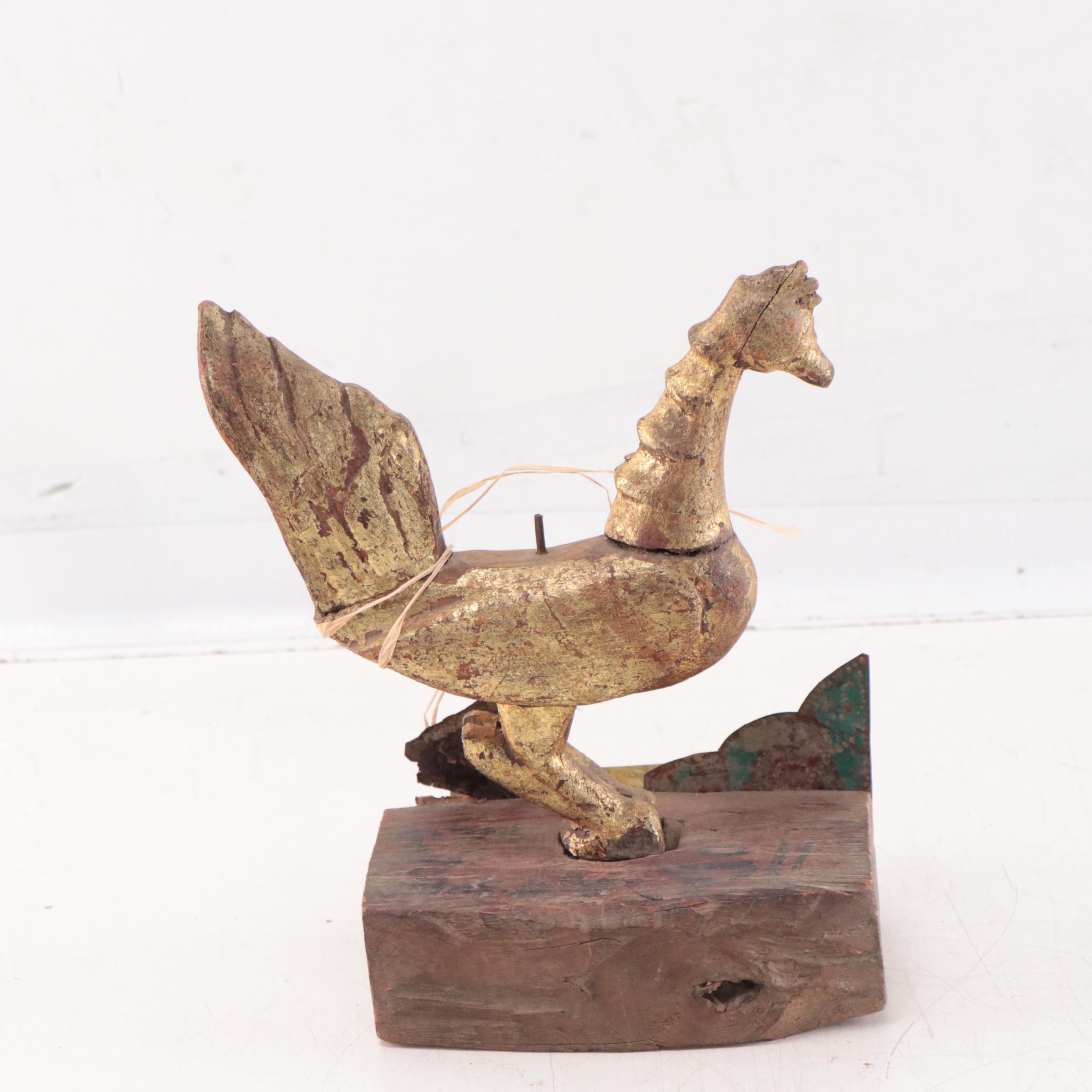 Burmese Carved Wood Saraswati Golden Swan Figure, Late 19th Century