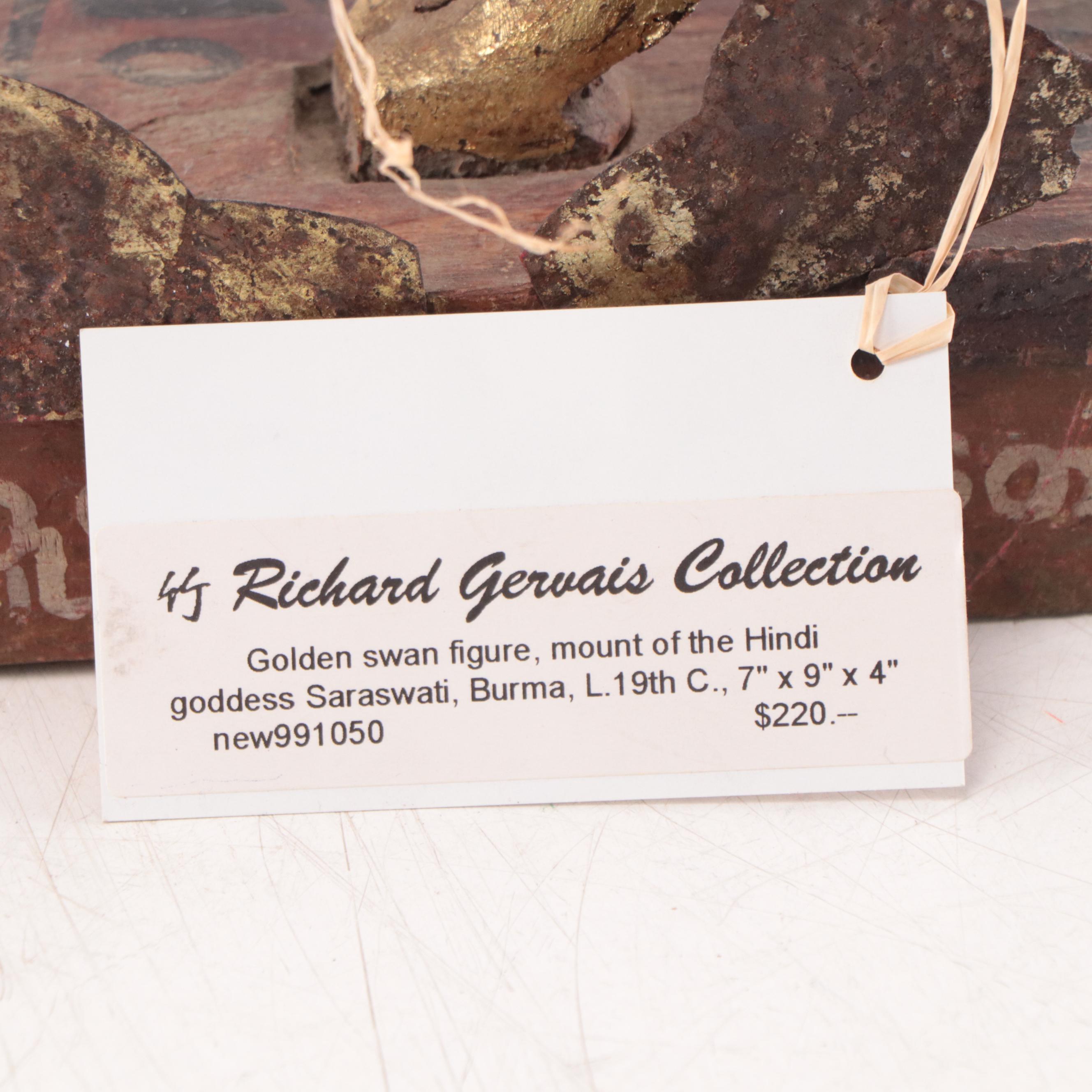 Burmese Carved Wood Saraswati Golden Swan Figure, Late 19th Century