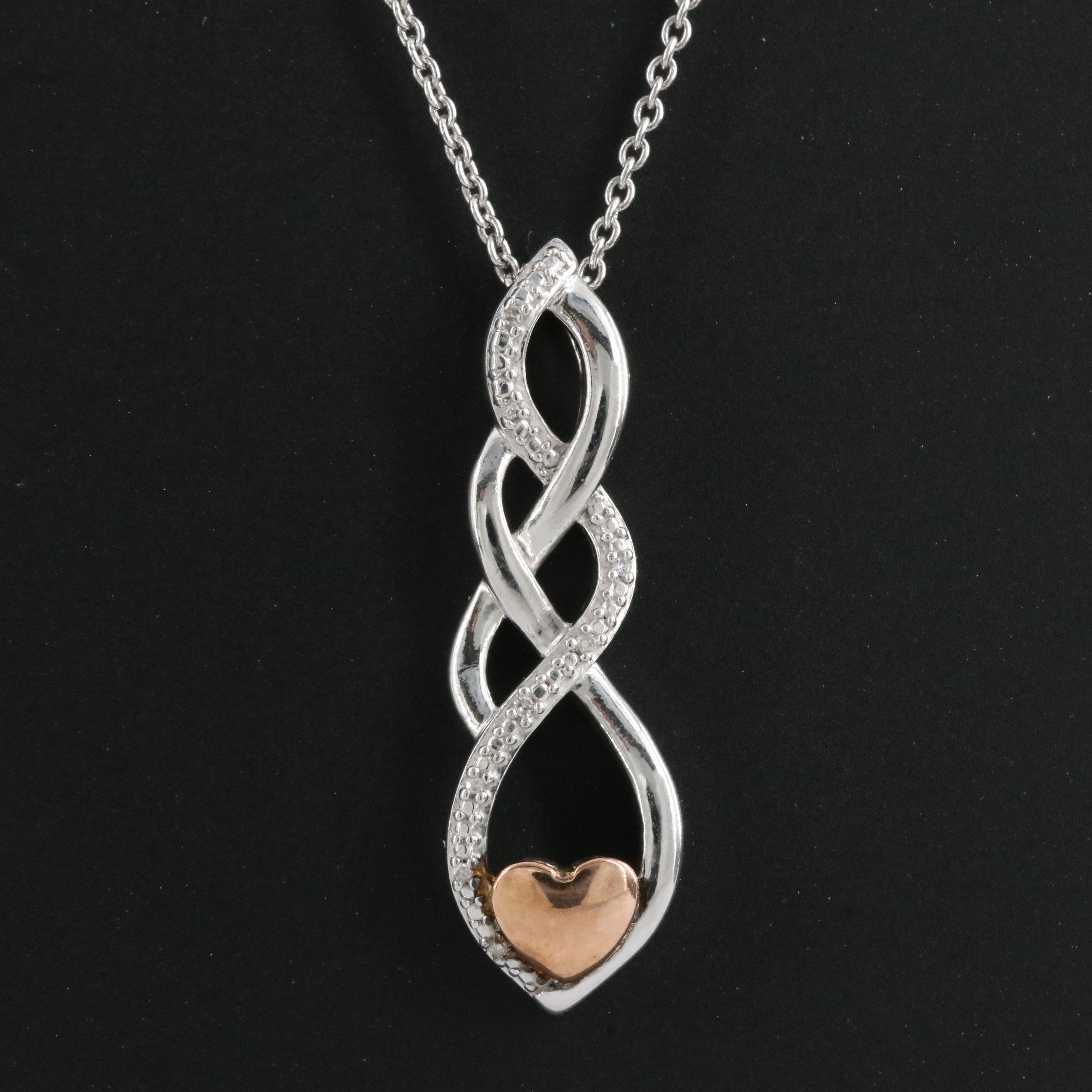 Diamond Heart Pendant Necklace in Sterling with 10K Rose Gold Accents