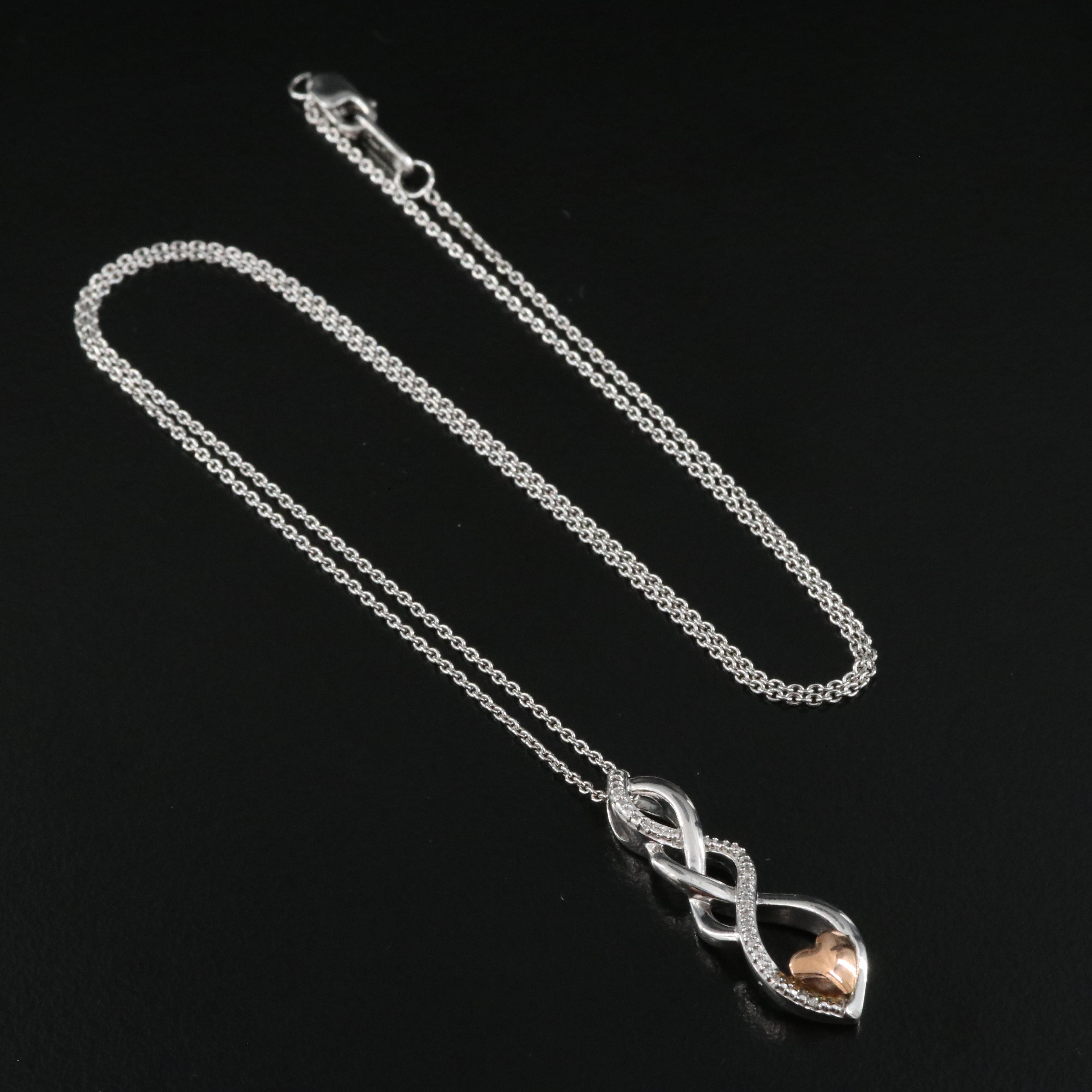 Diamond Heart Pendant Necklace in Sterling with 10K Rose Gold Accents