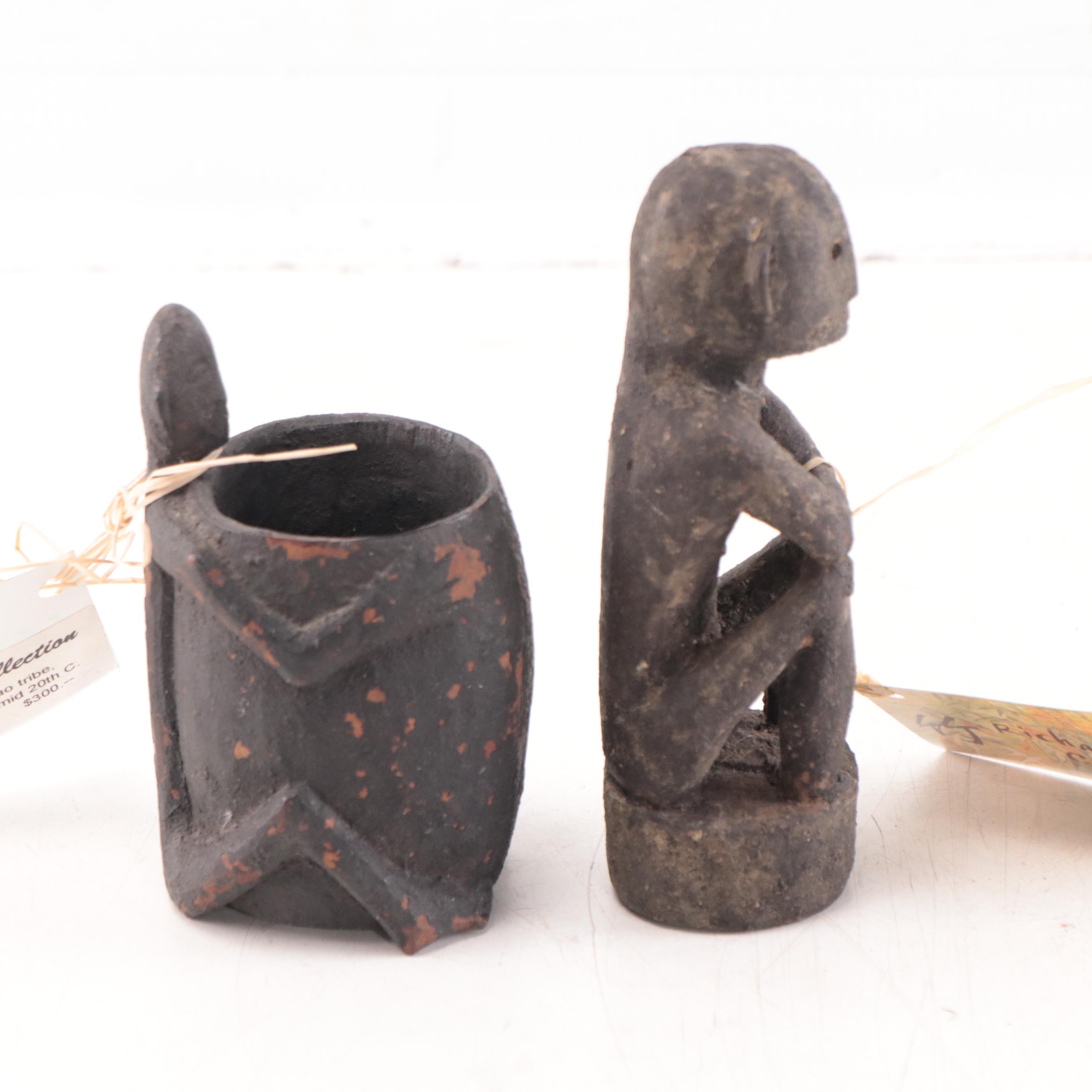 Ifuago Bulul Carved Wood Seated Bulol Figure and Seated Bulol Cup