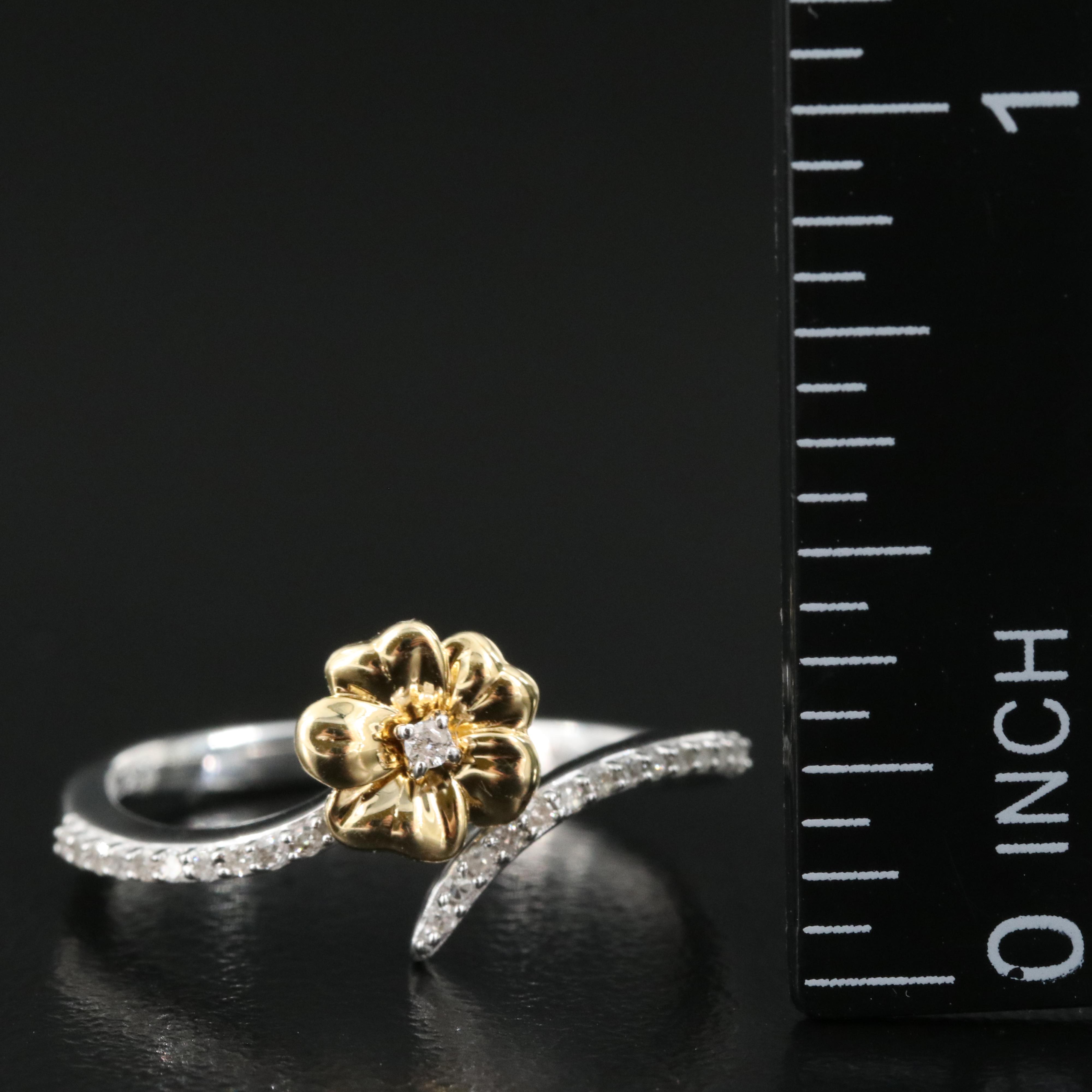 Sterling Diamond Flower Bypass Ring