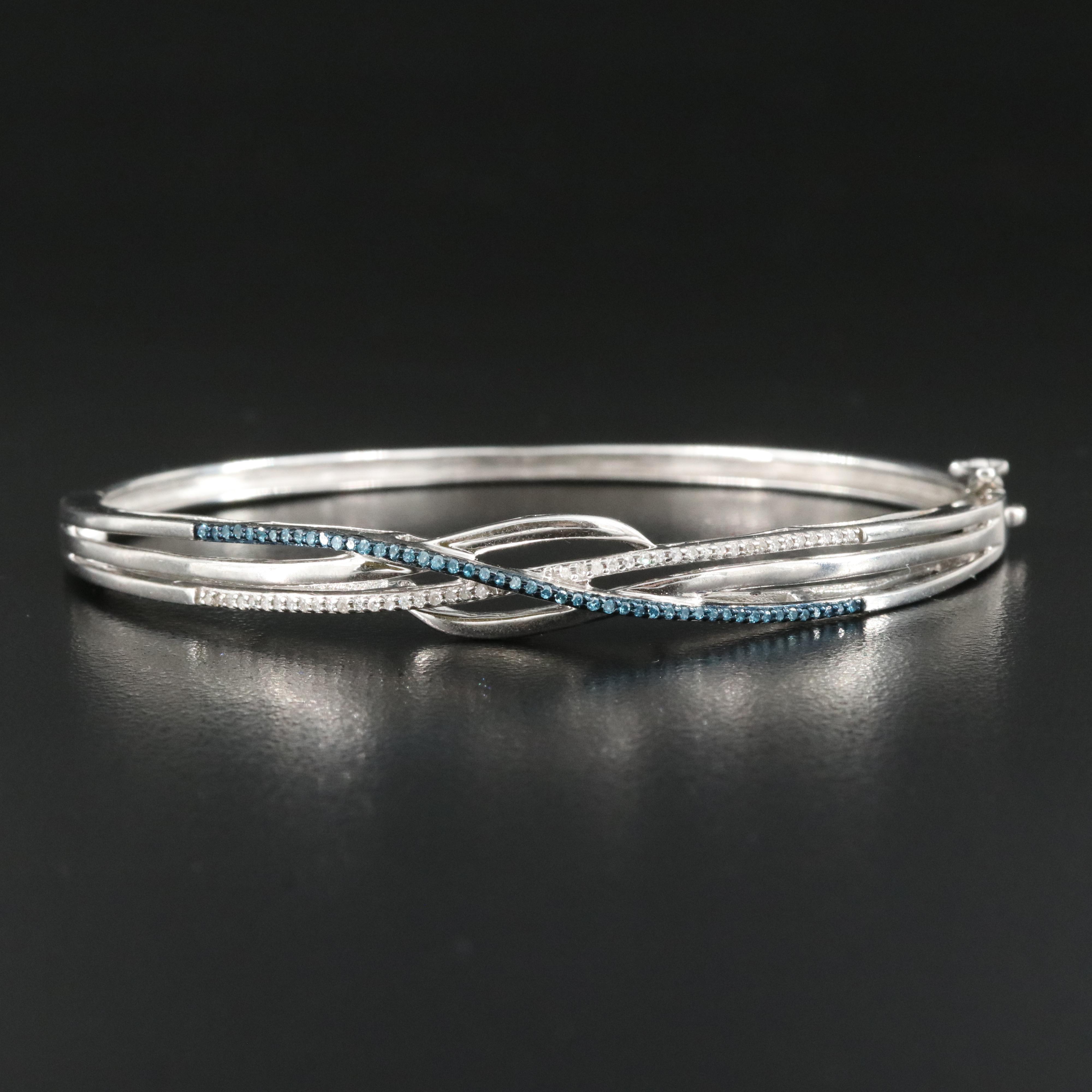 Sterling Diamond Crossover Hinged Bangle