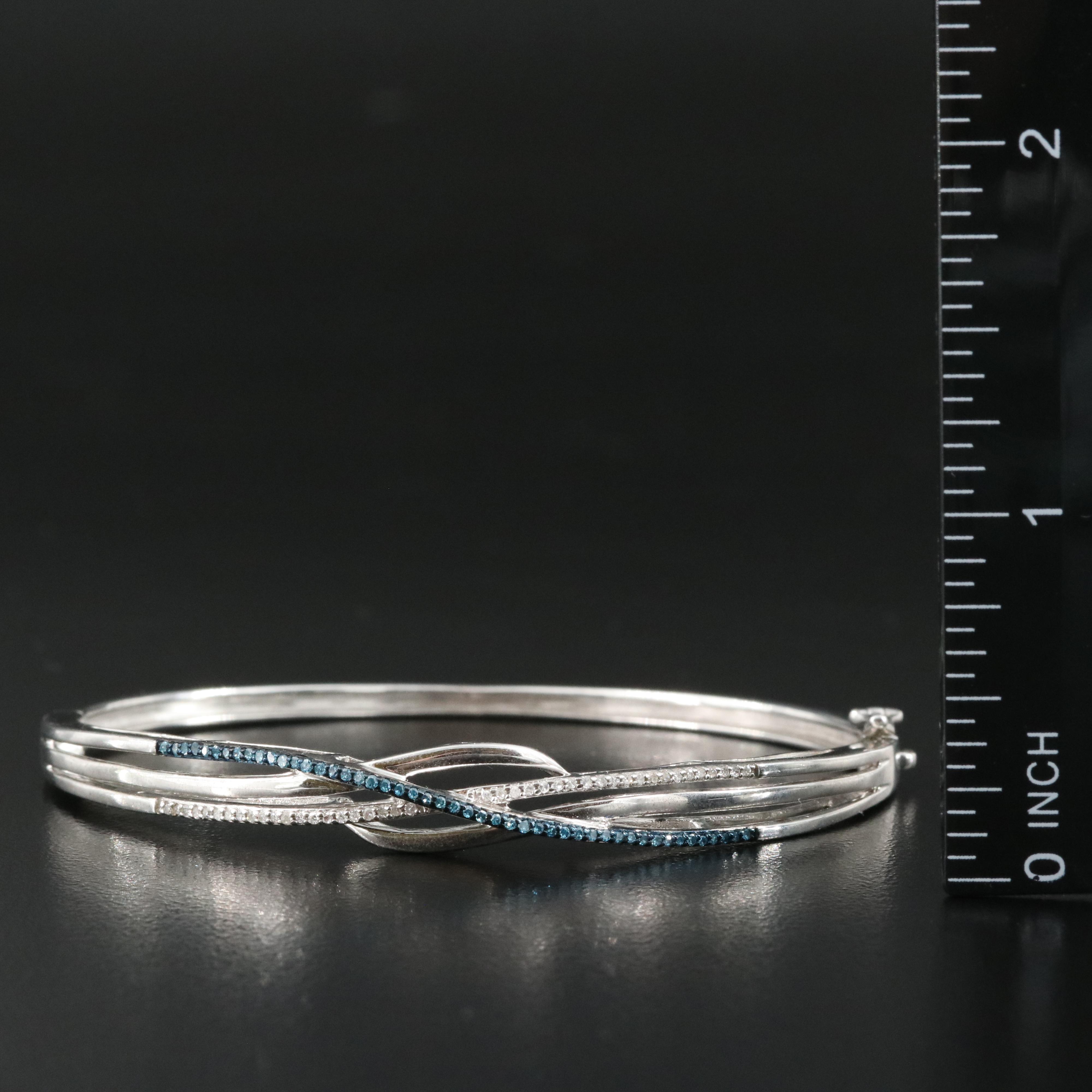 Sterling Diamond Crossover Hinged Bangle