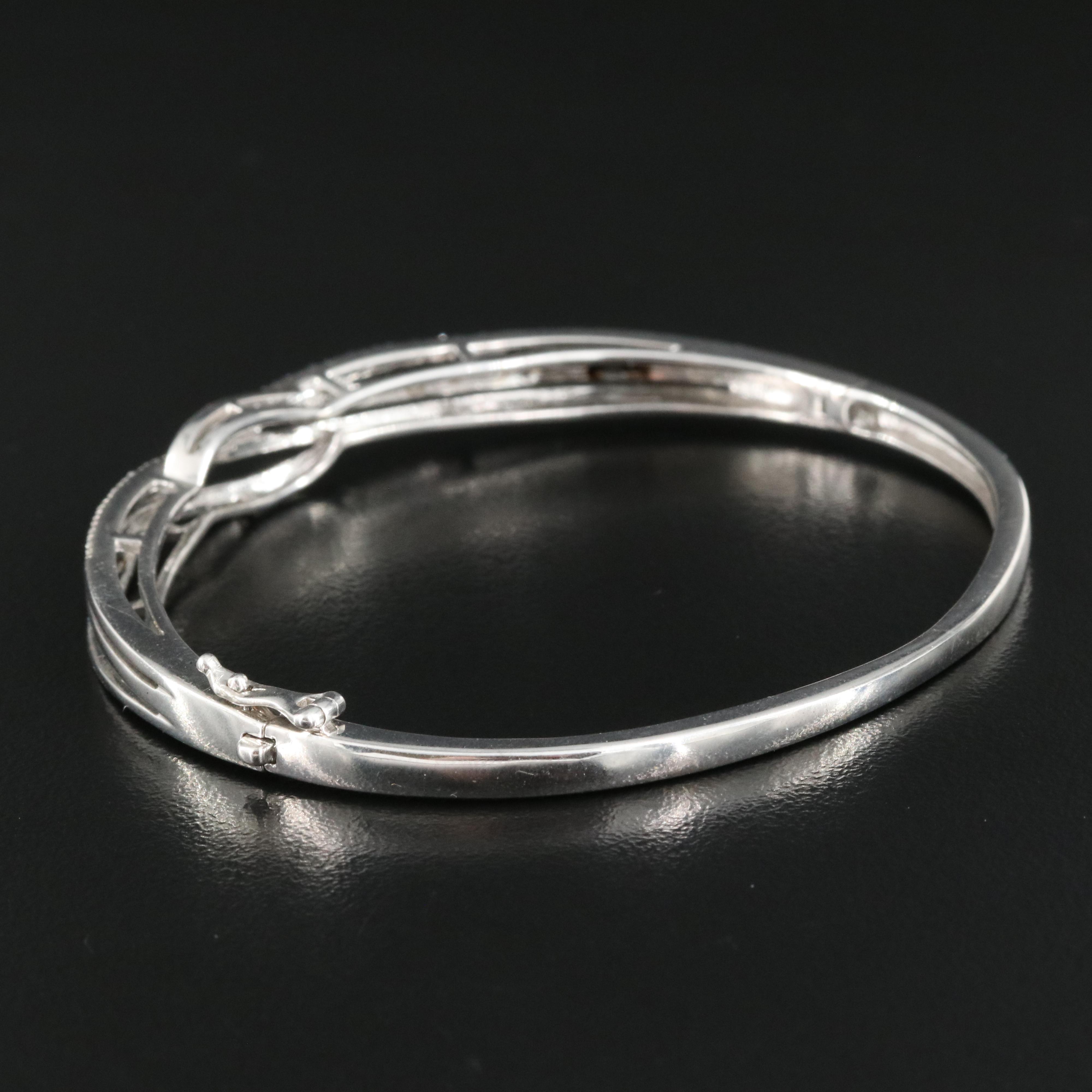 Sterling Diamond Crossover Hinged Bangle