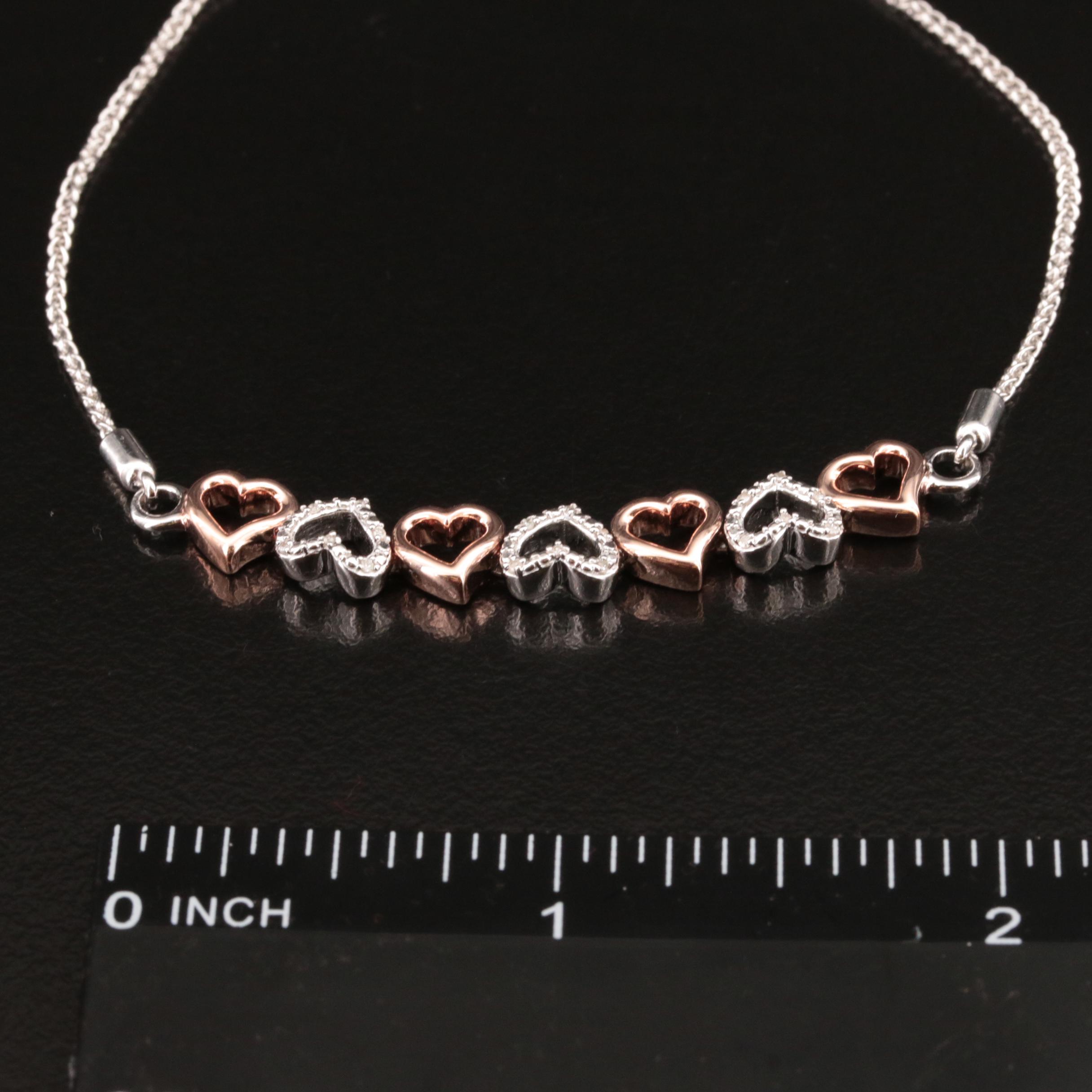 Two-Tone Sterling and Diamond Heart Bolo Bracelet