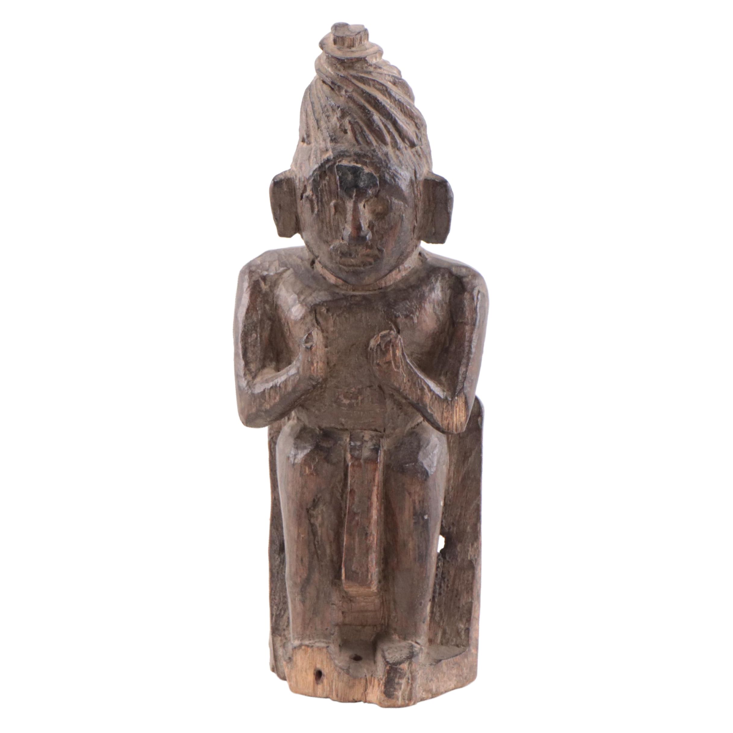 Himalayan / Nepalese Hand-Carved Wood Terai Male Figure, Mid-20th Century