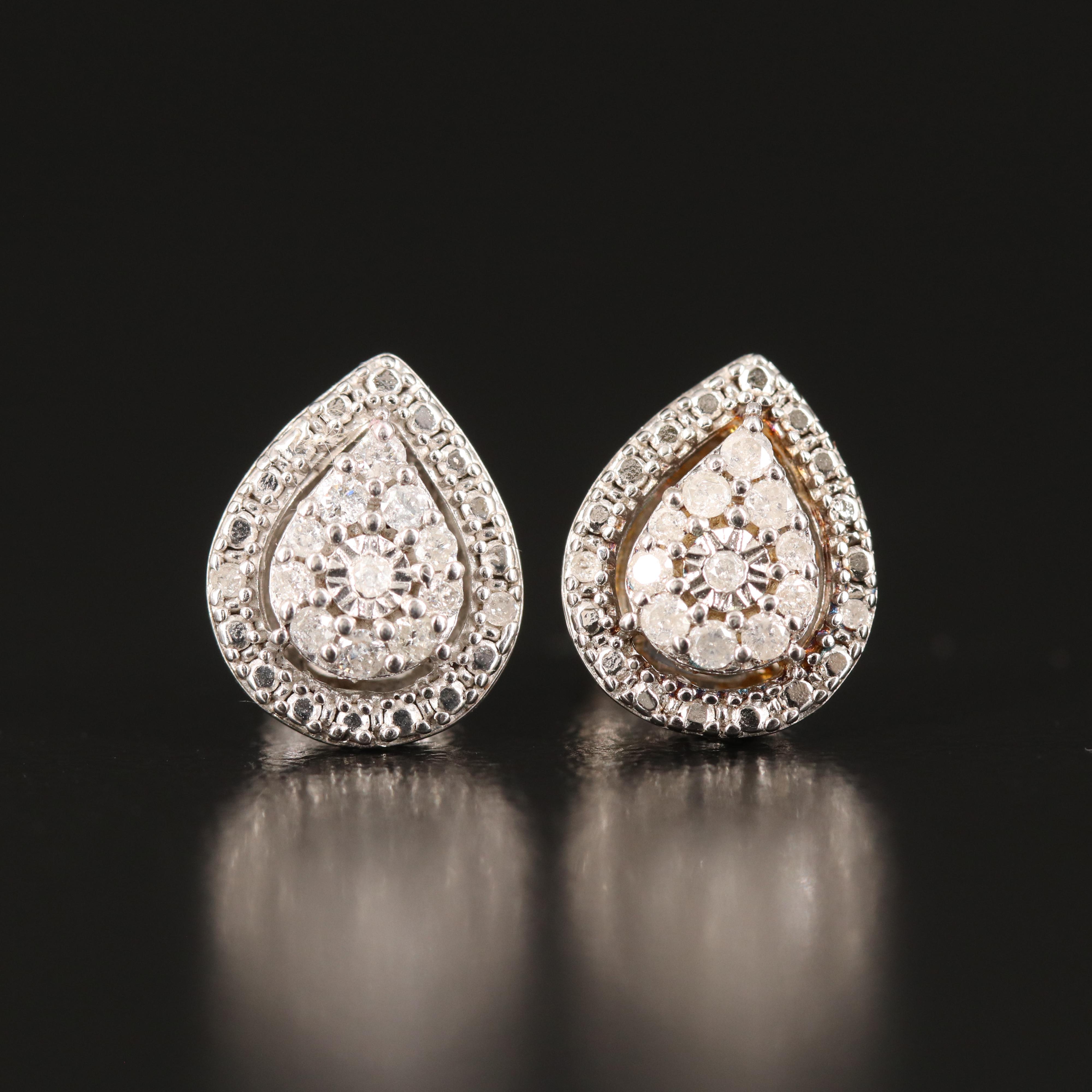 Sterling Diamond Teardrop Earrings