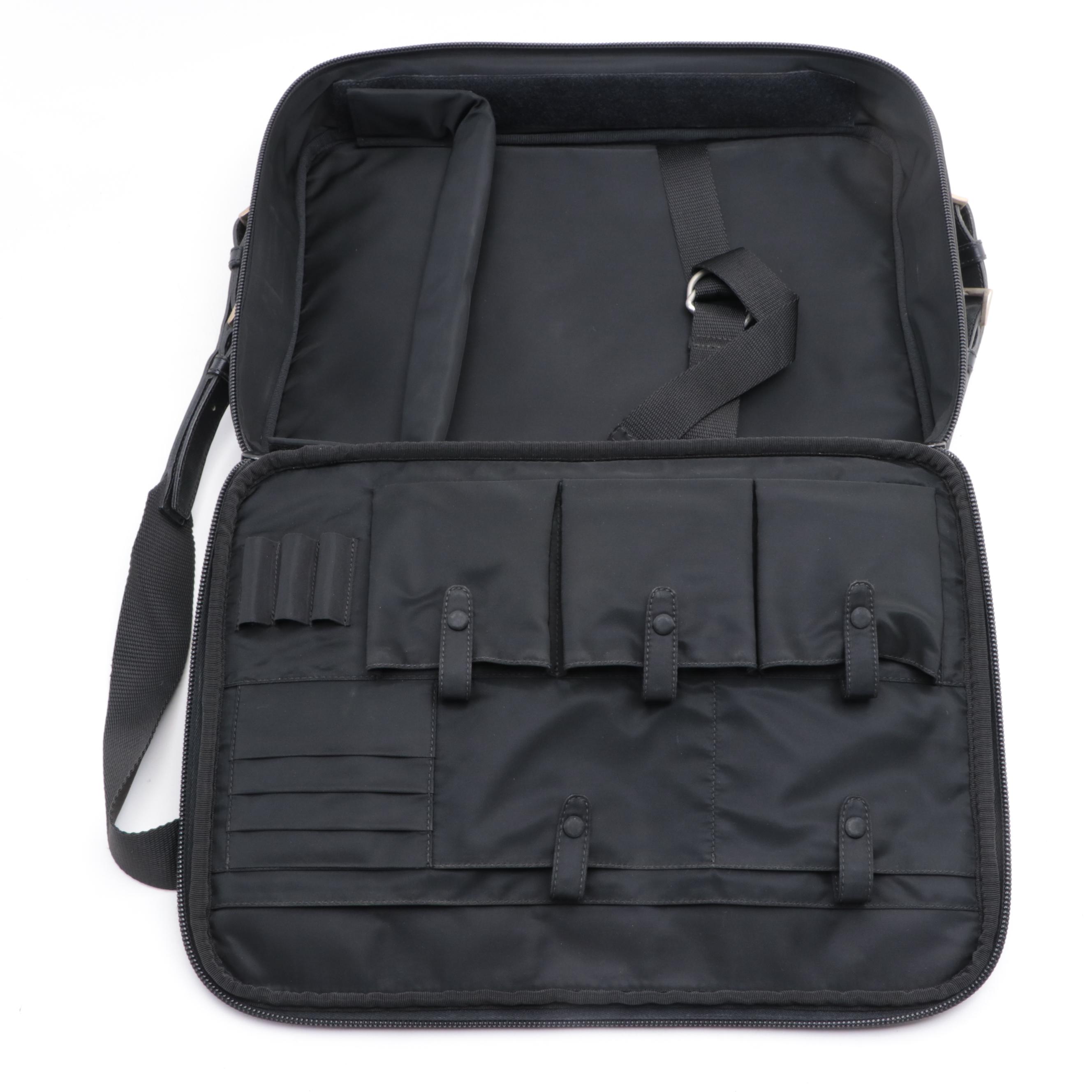 Prada Zip-Around Briefcase in Black Nylon Gabardine/Saffiano Leather w/Strap