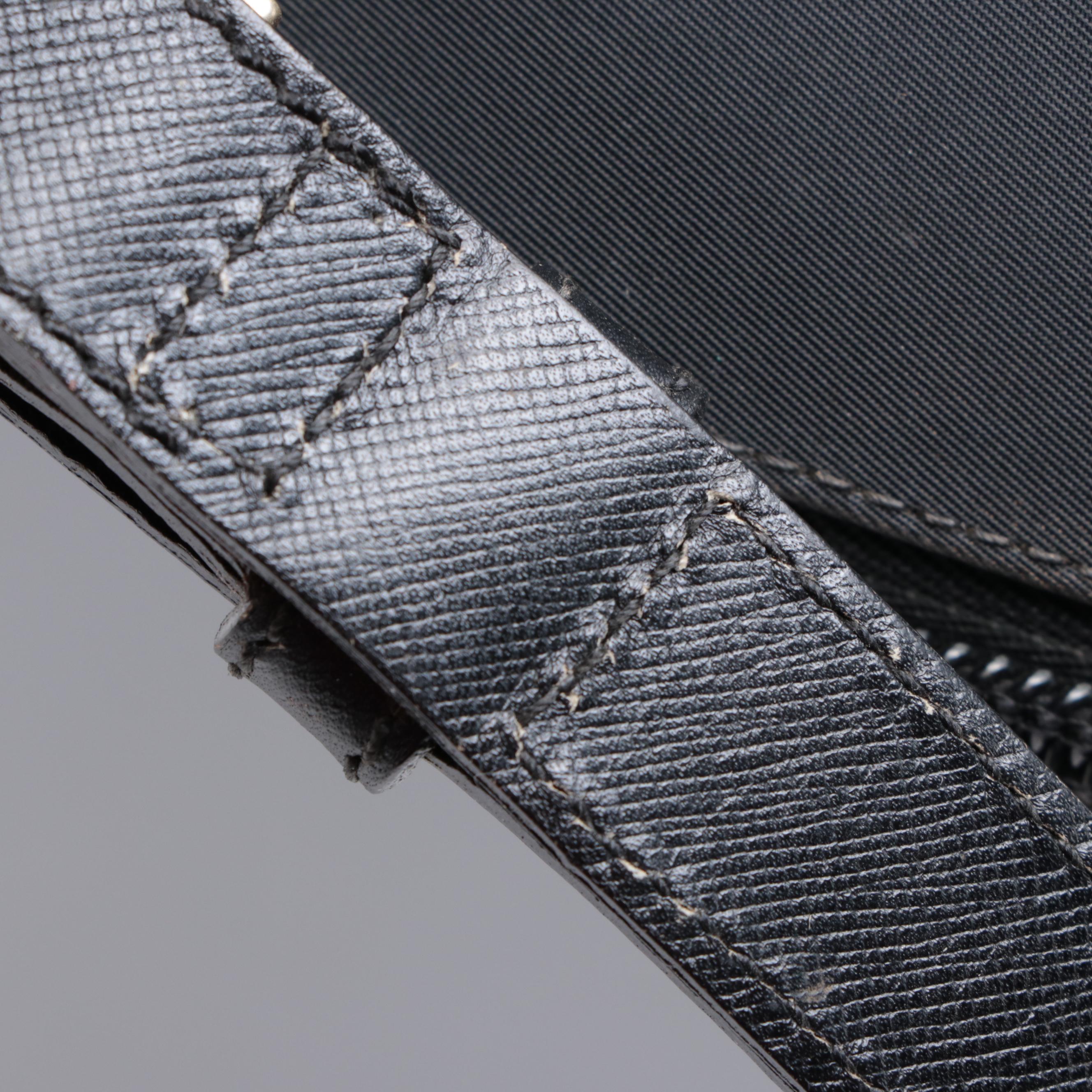 Prada Zip-Around Briefcase in Black Nylon Gabardine/Saffiano Leather w/Strap