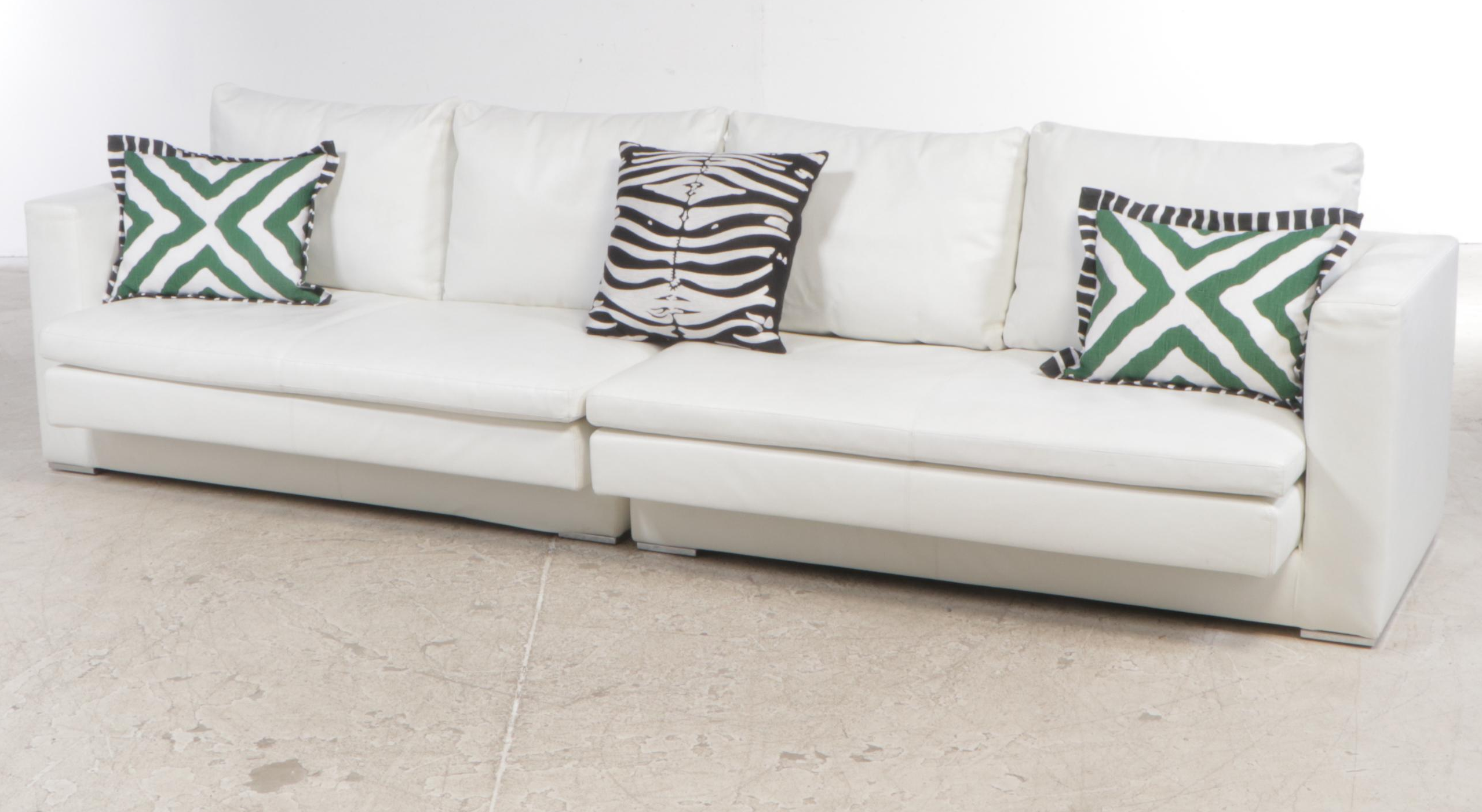 Molteni & C.,Three-Piece Italian Leather Sectional Sofa with Pillows