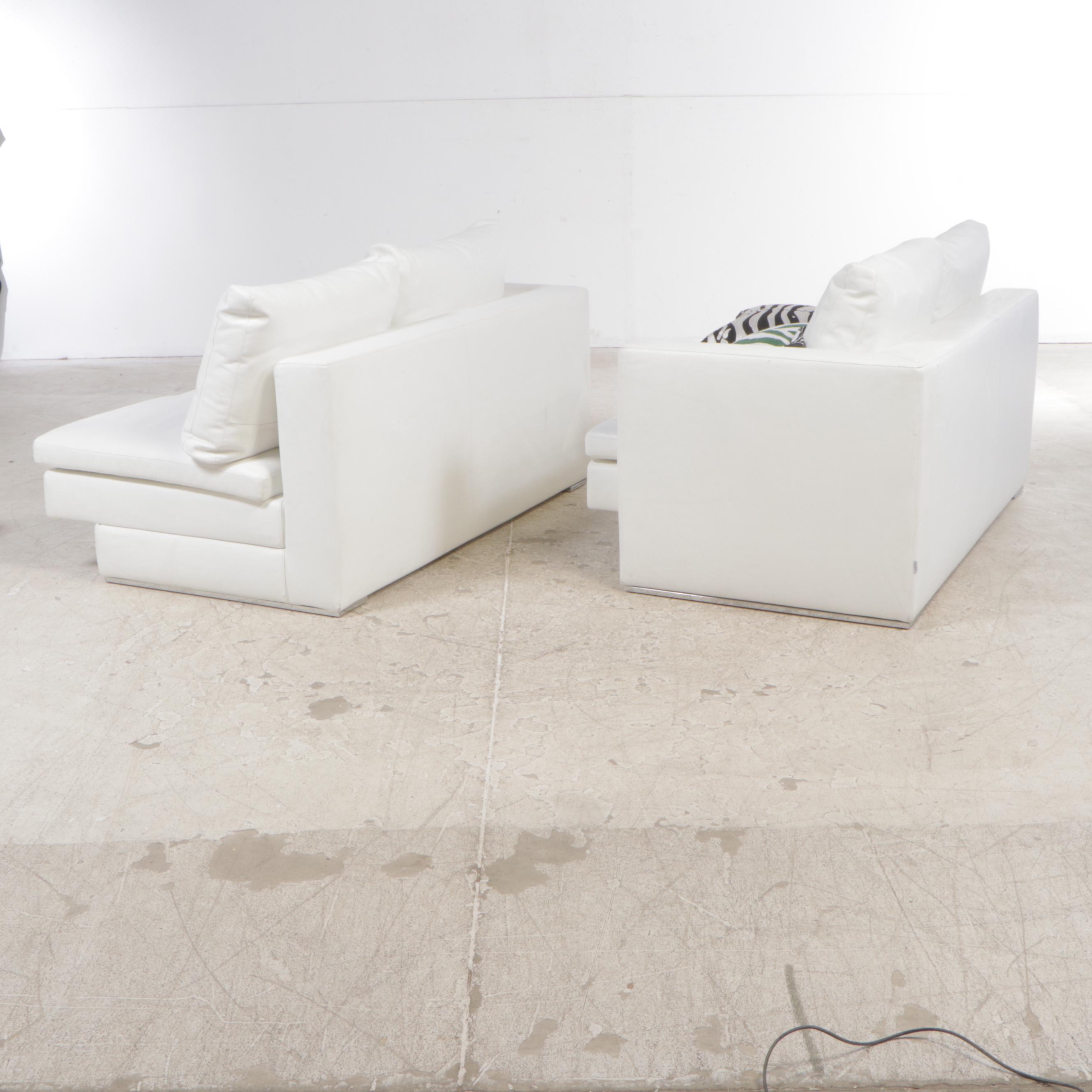 Molteni & C.,Three-Piece Italian Leather Sectional Sofa with Pillows