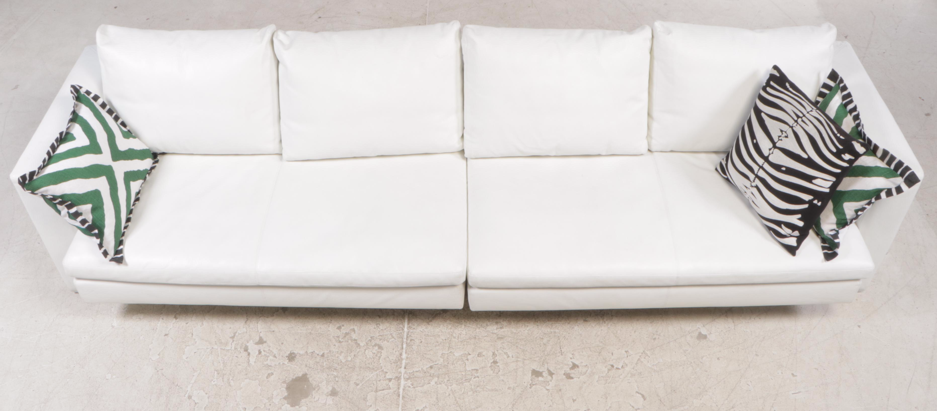 Molteni & C.,Three-Piece Italian Leather Sectional Sofa with Pillows