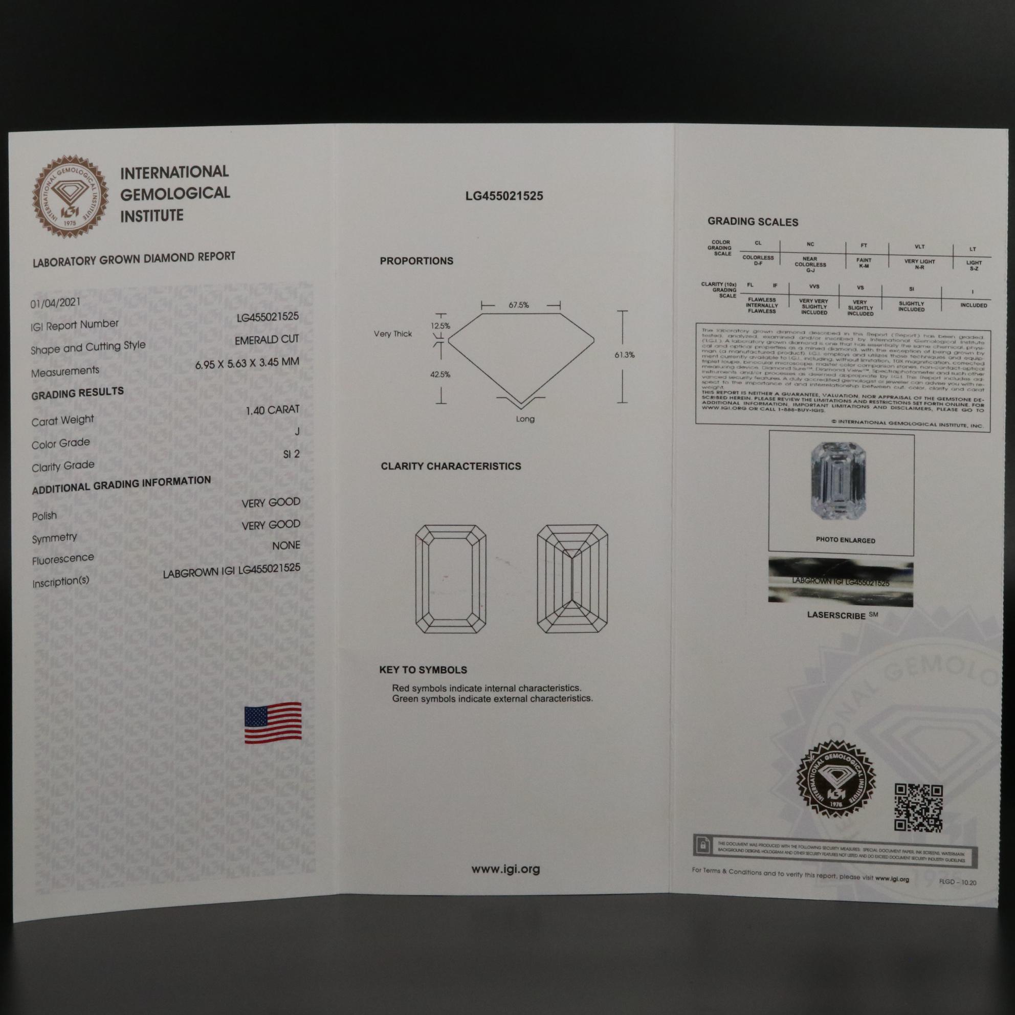 Loose 1.40 CT Lab Grown Diamond with IGI Report